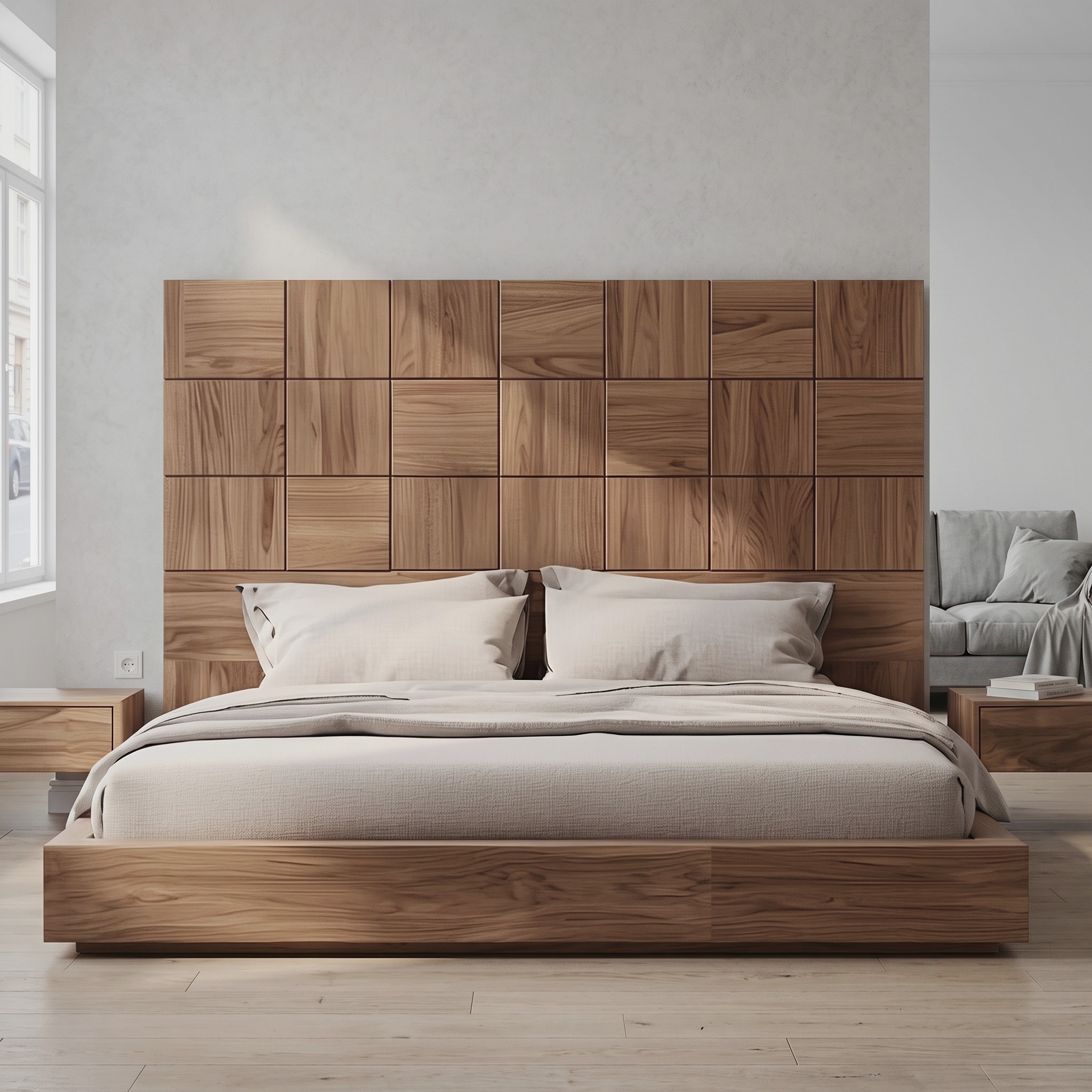 Mid Century Solid Wood Headboard Master Bedroom Decor