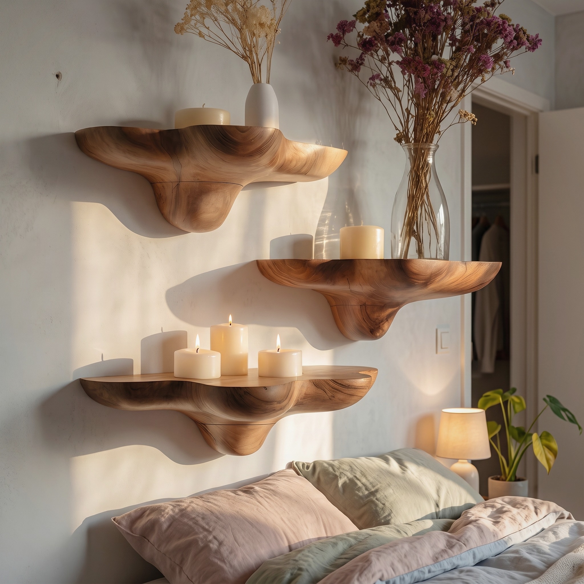 Mid Century Solid Wood Mushroom Shelf for Stylish Furniture Decor