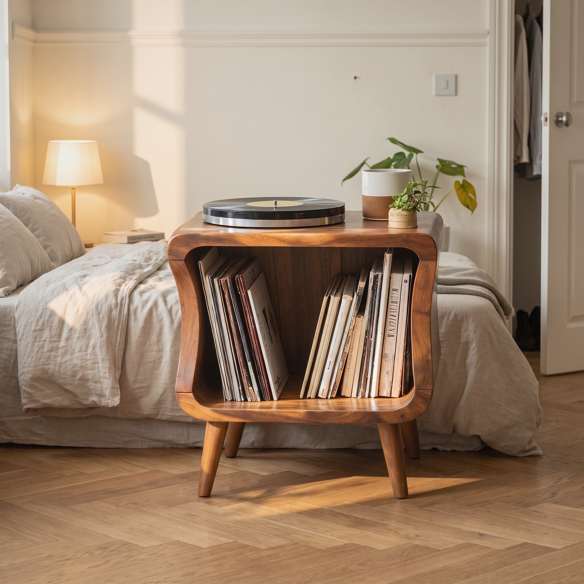 Mid Century Solid Wood Record Player Stand for Living Room