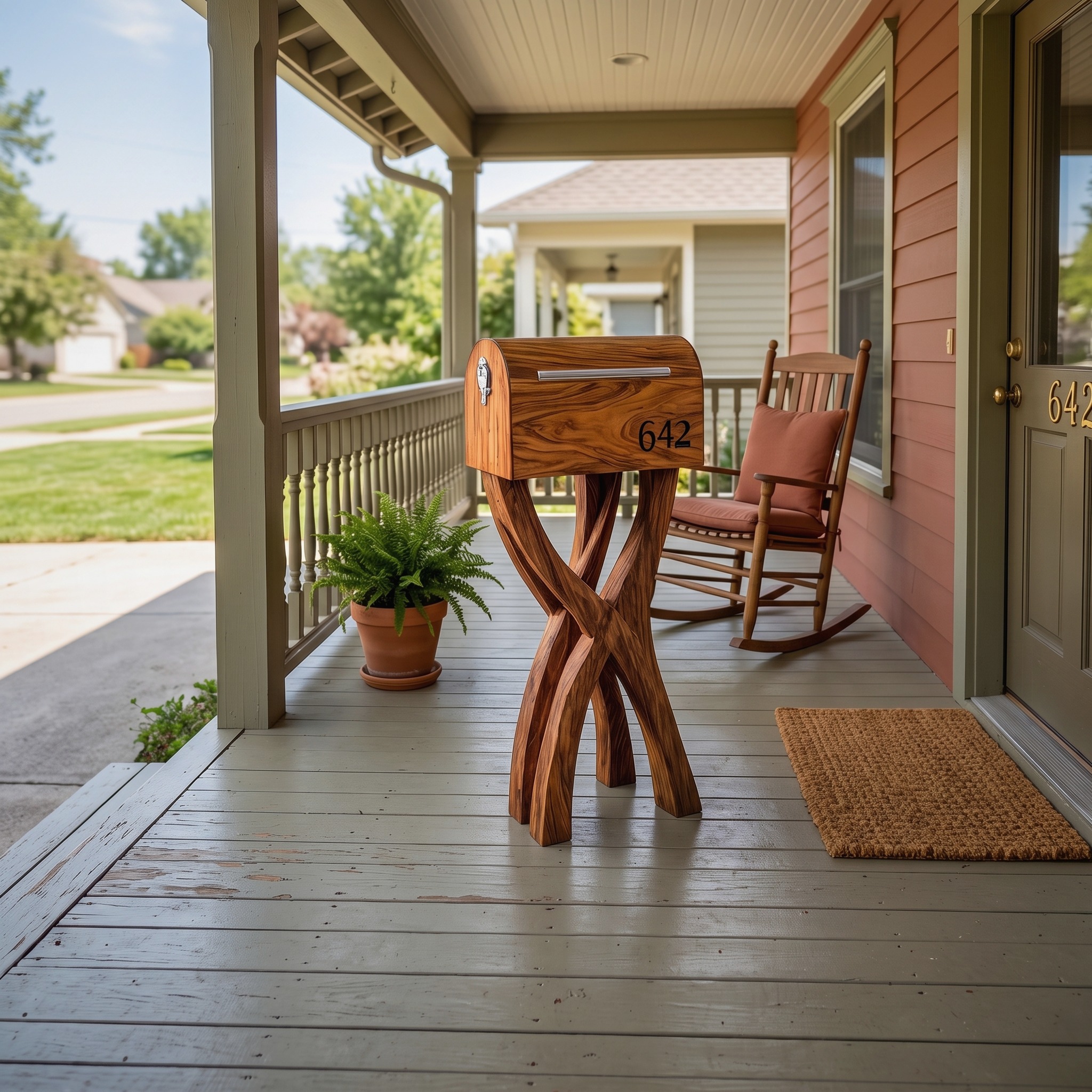 Mid Century Solid Wood Sculpture Mailbox for Outdoor Yard Accent