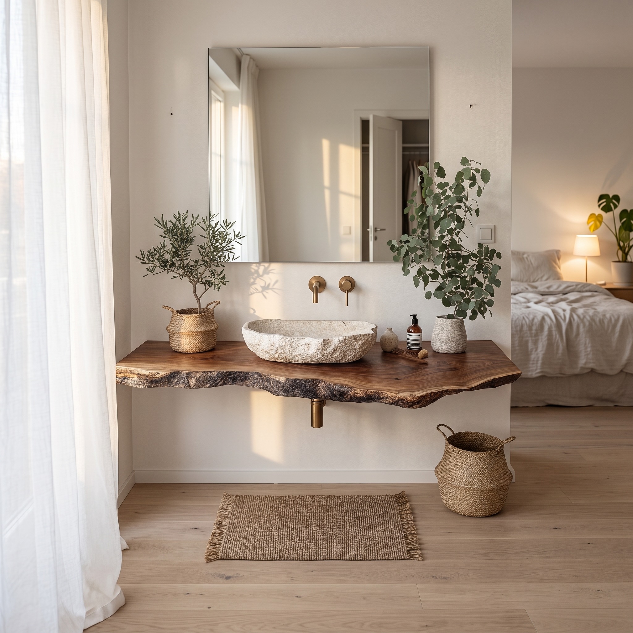 Mid-Century Solid Wood Shelf Vanity, Bathroom Single Sink Countertop, Washroom Floating Console Support Shelf