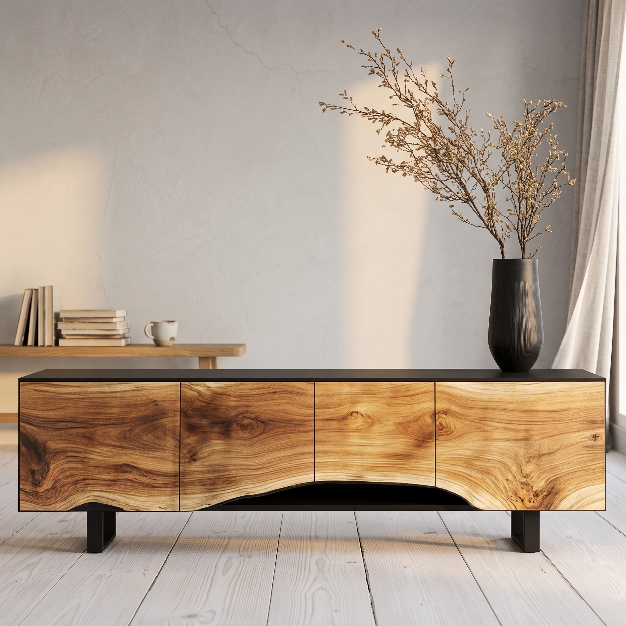 Mid Century Solid Wood Sideboard, Handcrafted Storage Cabinet Credenza TV Stand Console for Living Room