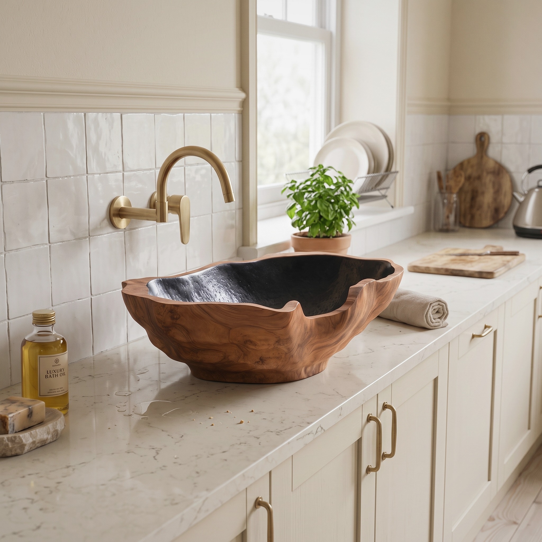 Mid Century Solid Wood Sink for Elegant Bathroom Setup