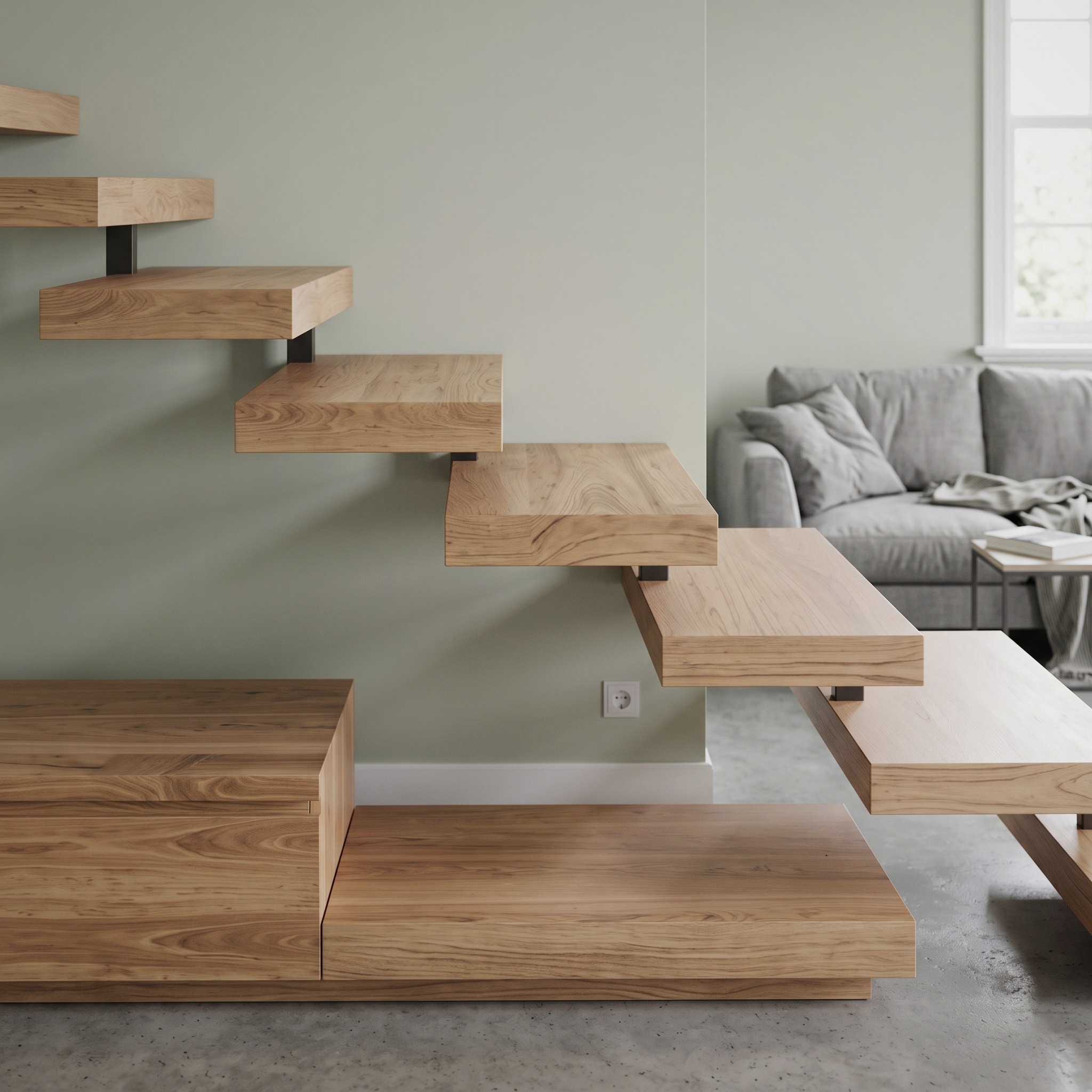 Mid Century Solid Wood Stair Living Room Decor