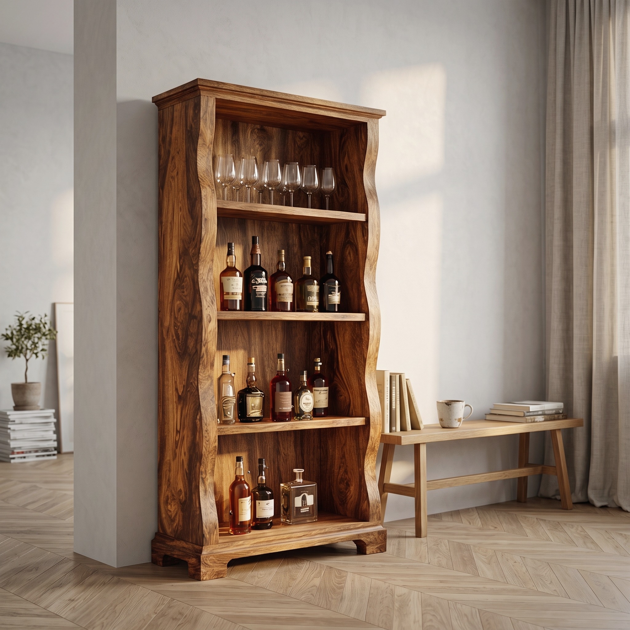 Mid Century Solid Wood Wine Cabinet Home Bar