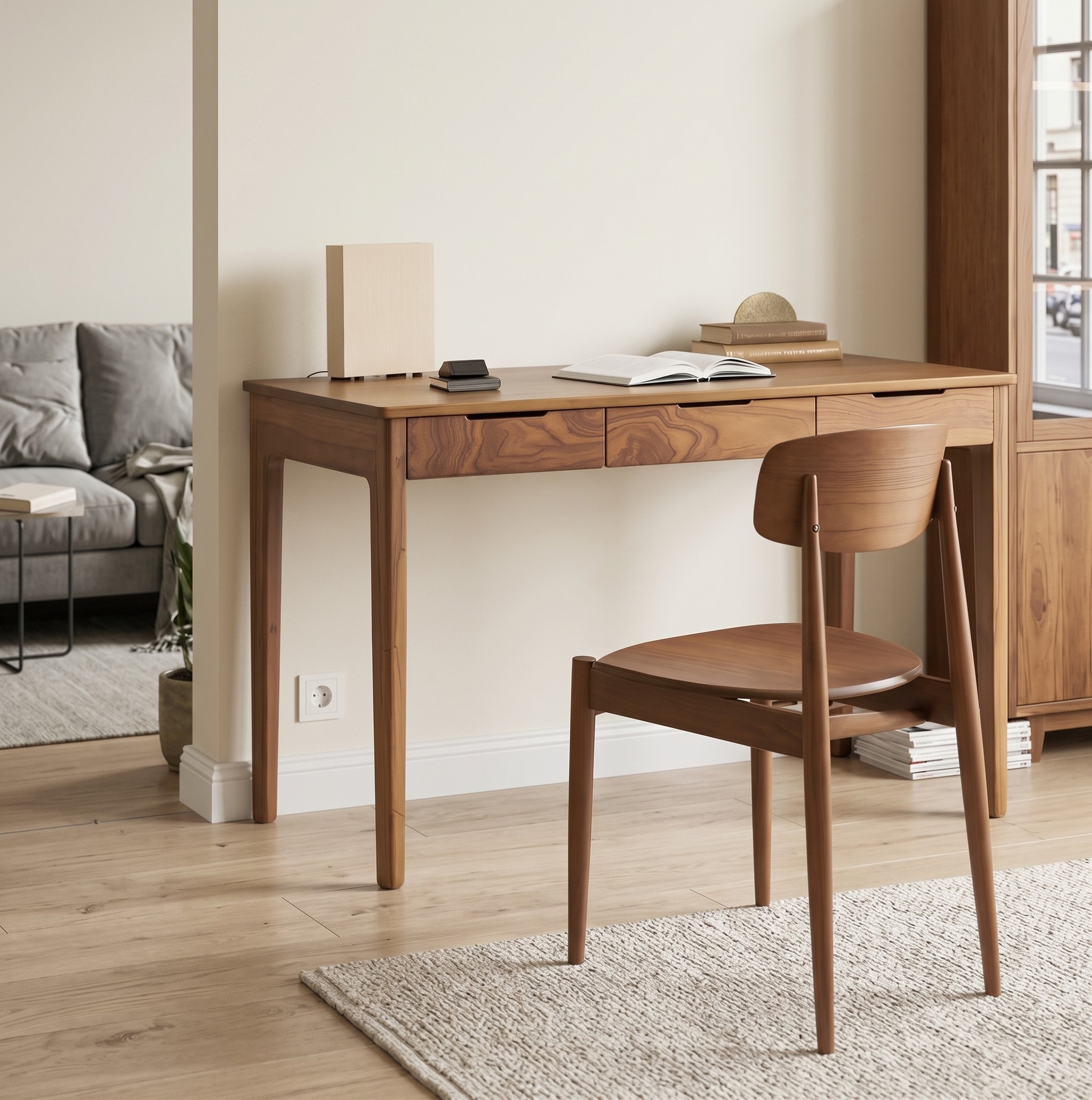 Mid-Century Solid Wood Writing Desk, Modern Handcrafted Computer Table, Study Desk for Home Office Workspace