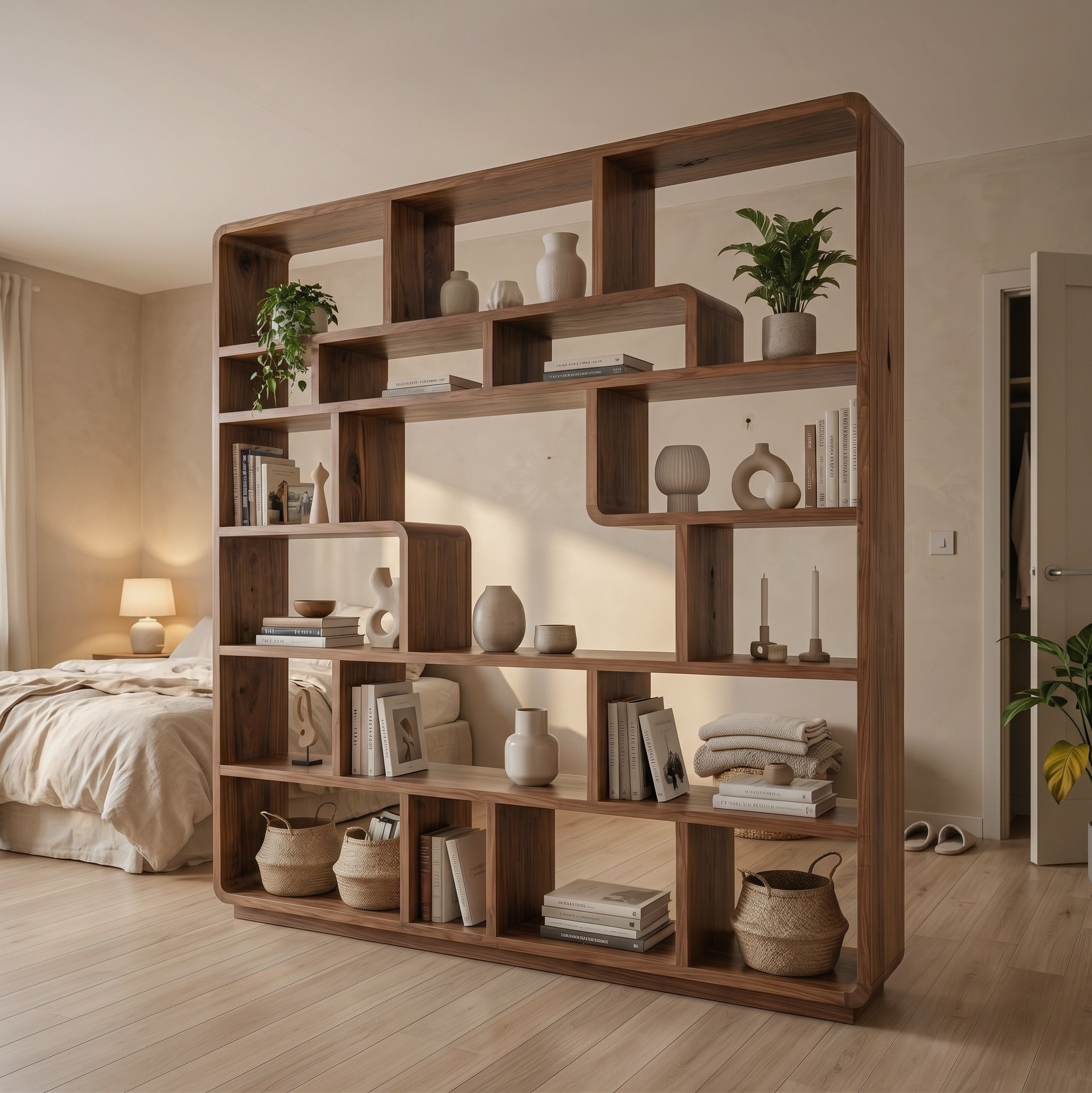 Mid Century Statement Room Divider Bookshelf for Living Room and Office