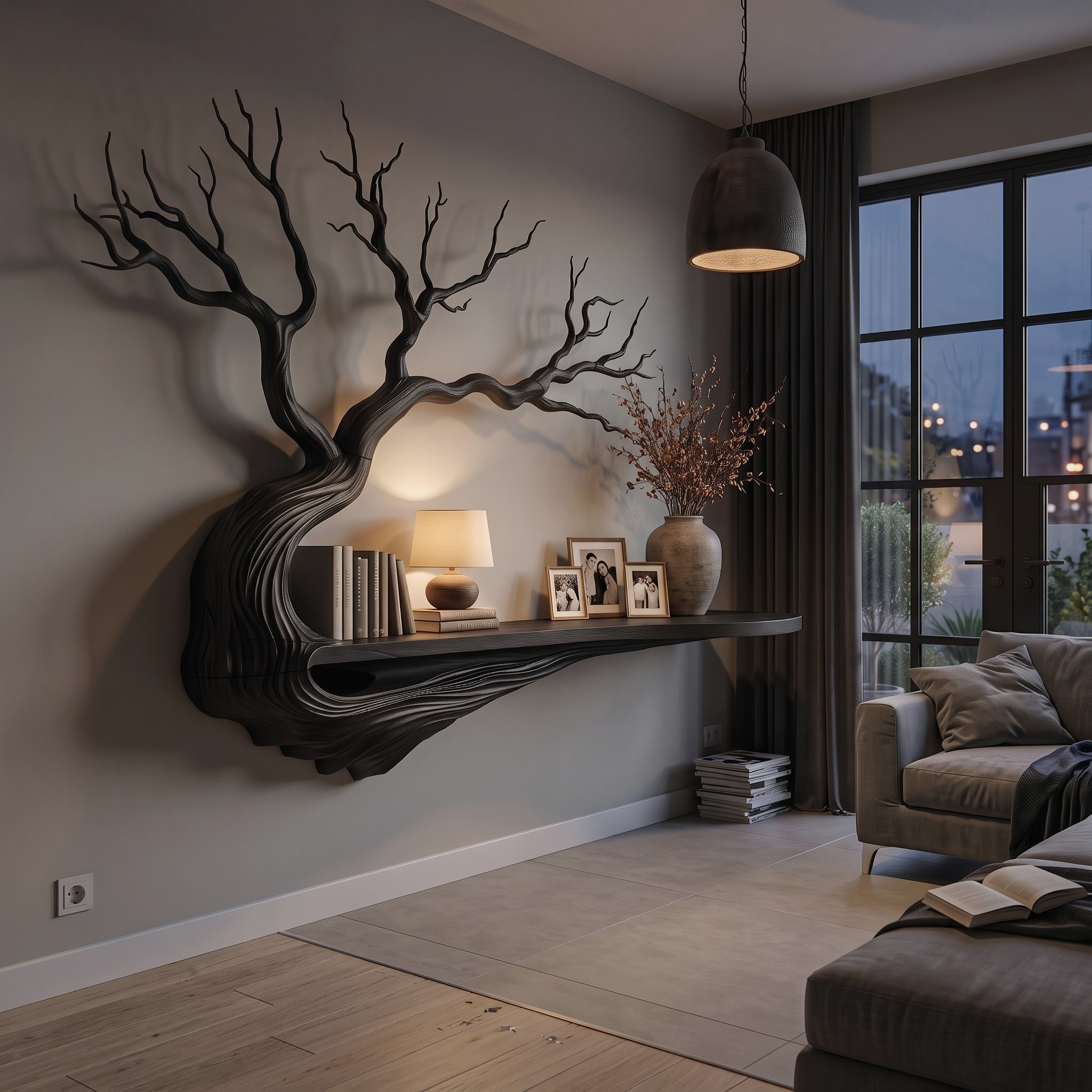 Mid Century Tree Bookcase with Asymmetrical Branch Design for Bedroom