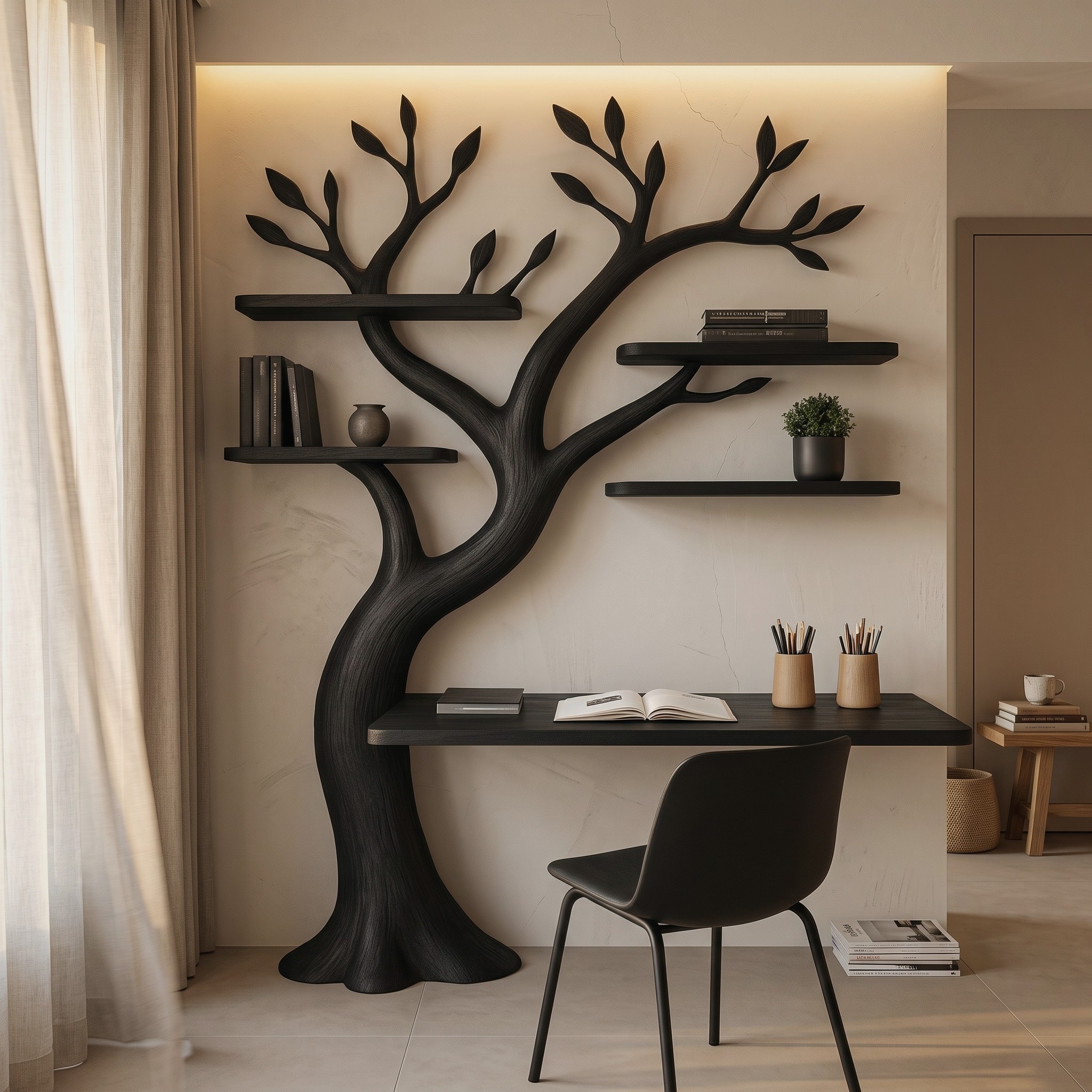 Mid Century Tree Bookshelf Desk Contemporary Office