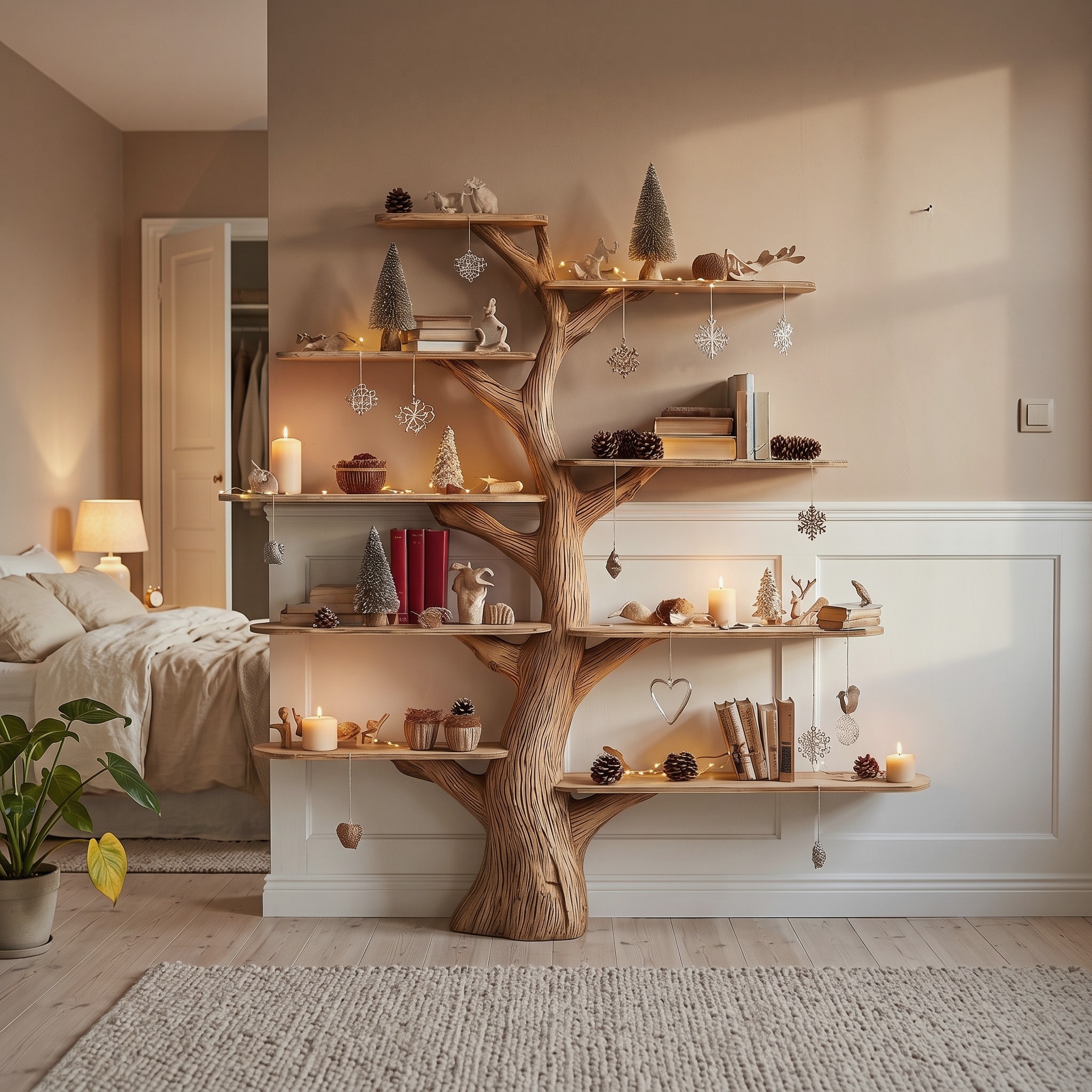 Mid Century Tree Bookshelf Seasonal Bedroom