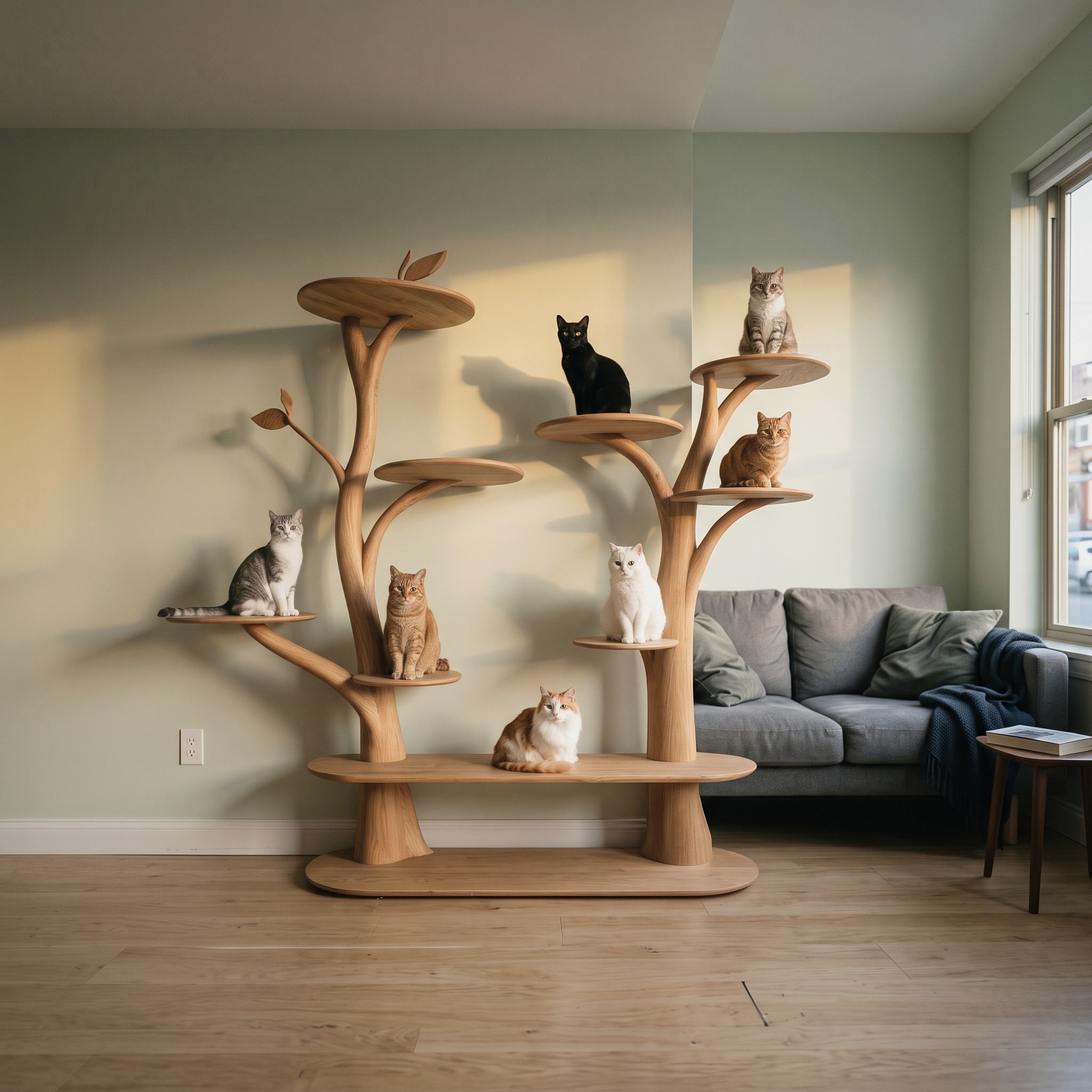 Mid Century Tree Cat Tower Family Room - Model SINLSATT035