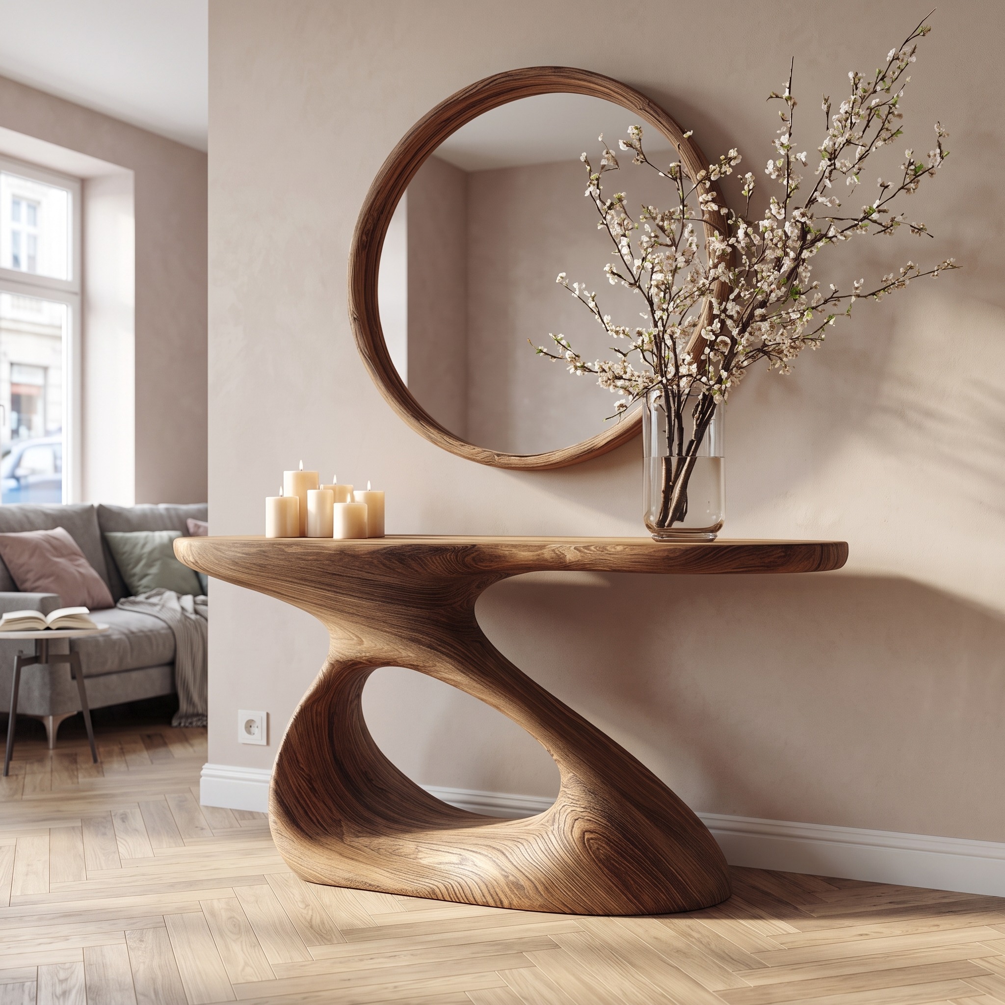 Mid Century Unique Solid Wood Console Table, Hallway & Living Room Wooden Accent Sofa Table, Model