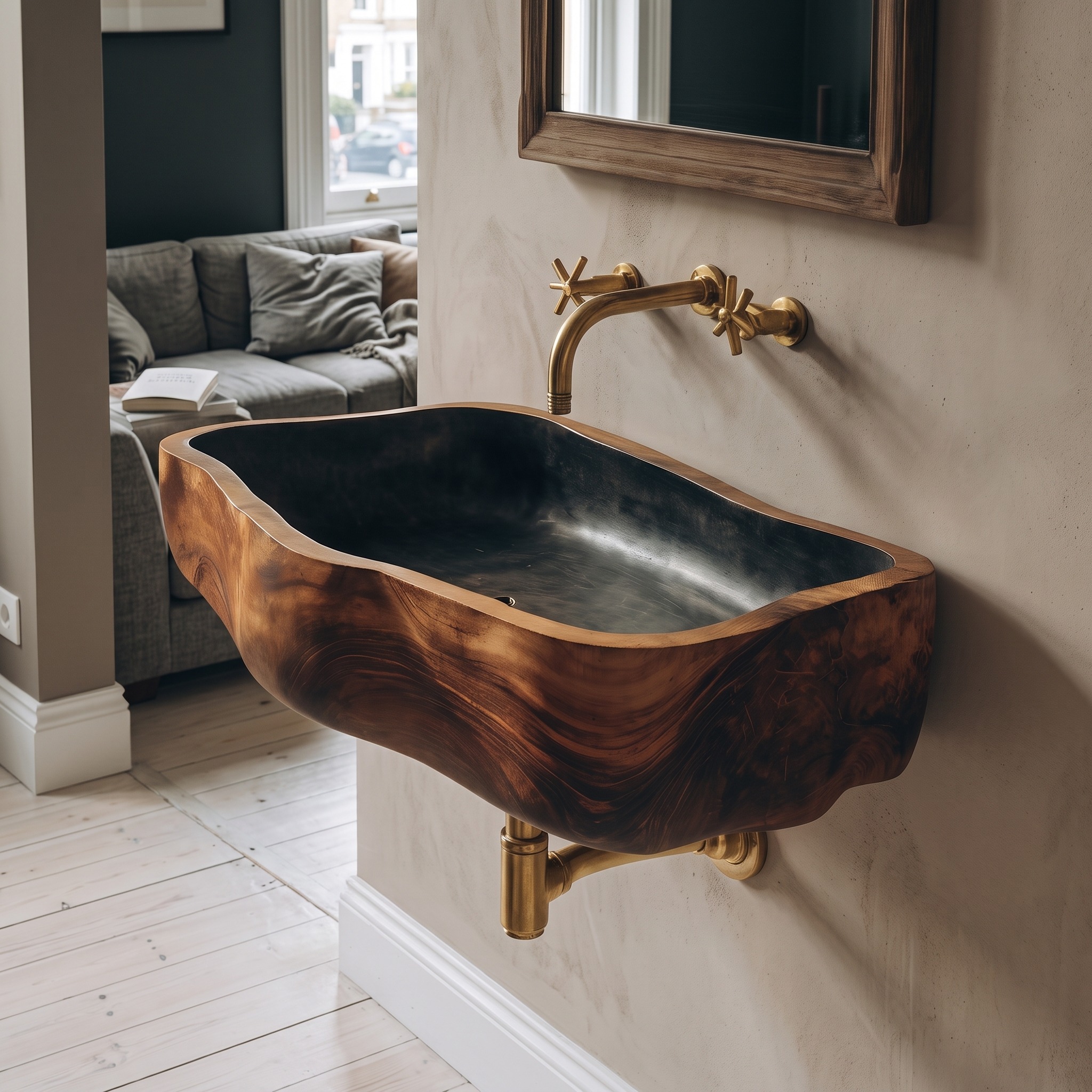 Mid Century Wall Mounted Wooden Bathroom Vanity Sink, Floating Solid Wood Basin Cabinet for Elegant Restroom Decor