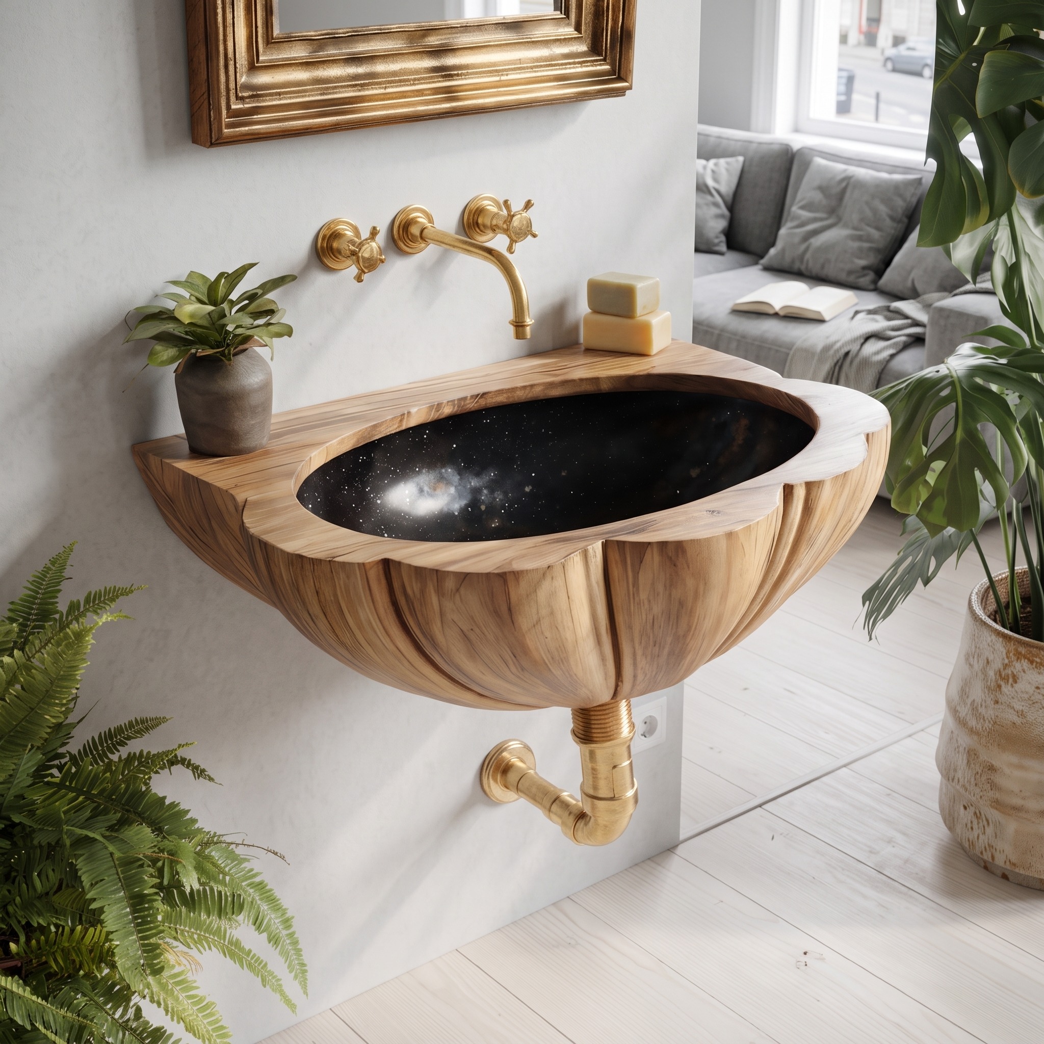 Mid Century Wall Mounted Wooden Bathroom Vanity Sink, Floating Solid Wood Basin Console Cabinet for Modern Restroom