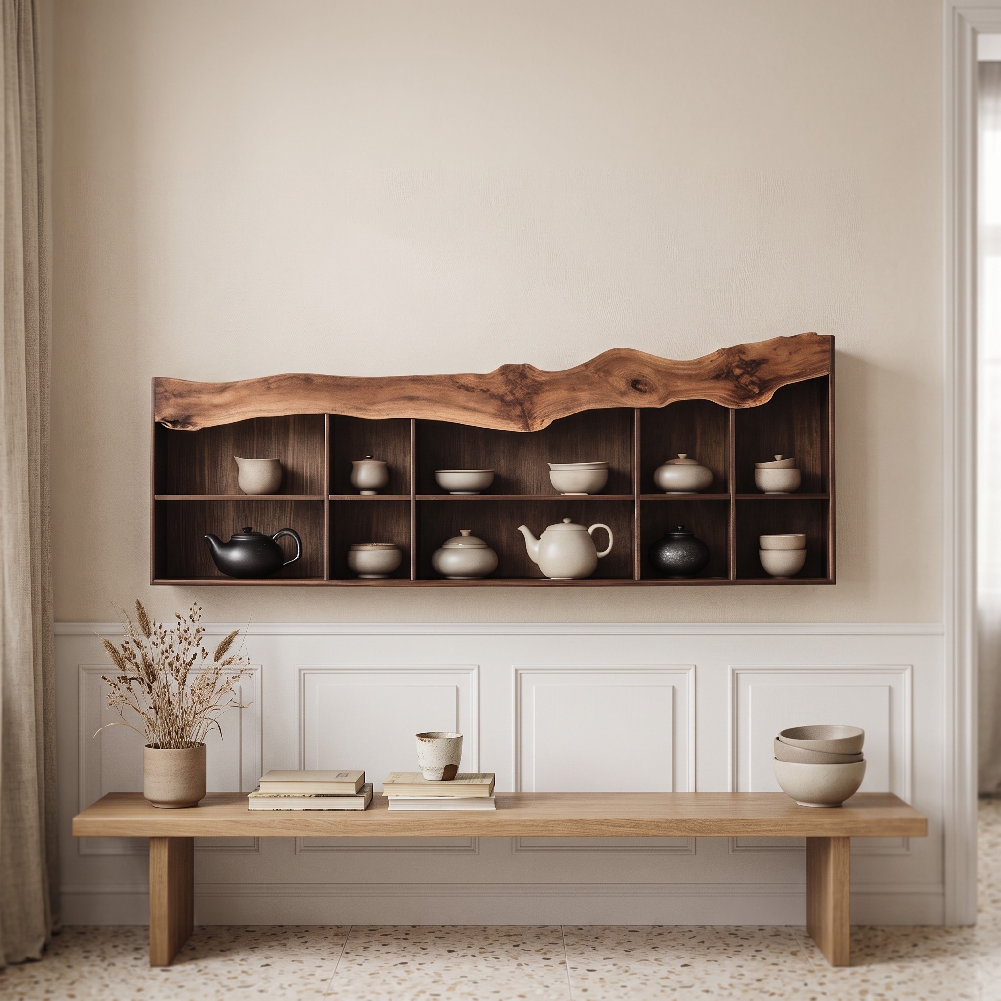 Mid-Century Wall Shelf, Solid Wood Floating Shelf for Bedroom, Living Room Storage, Modern Decorative Wall Display