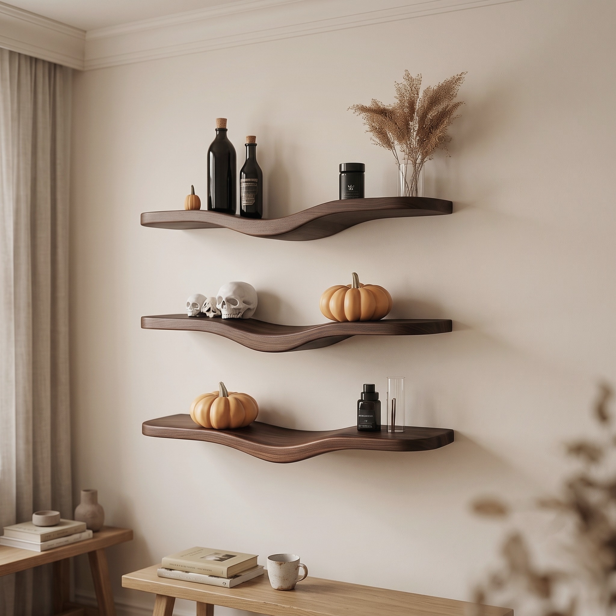 Mid Century Wavy Floating Shelf Halloween Wall Display