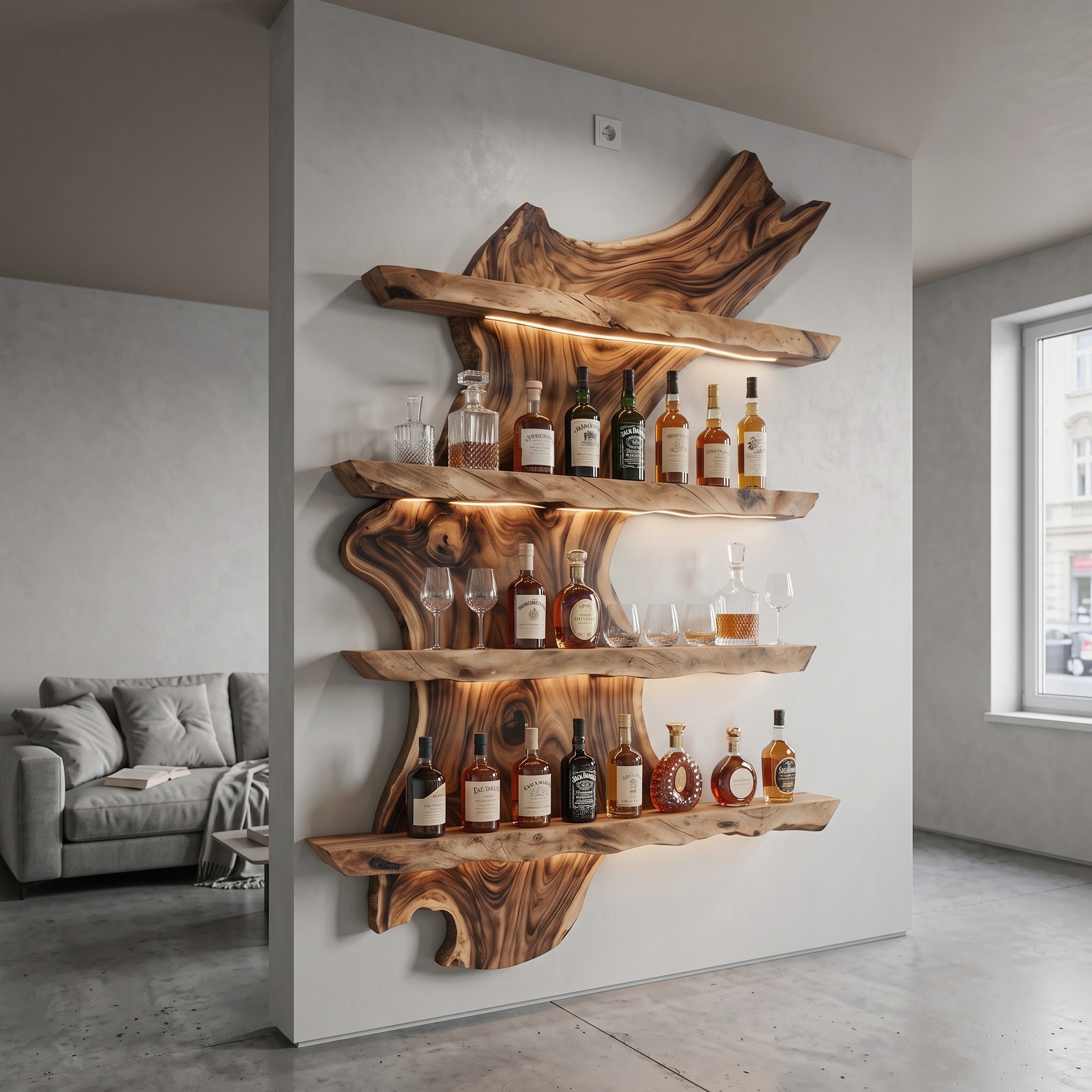 Mid Century Wine Rack for Kitchen Bar Wall Shelf