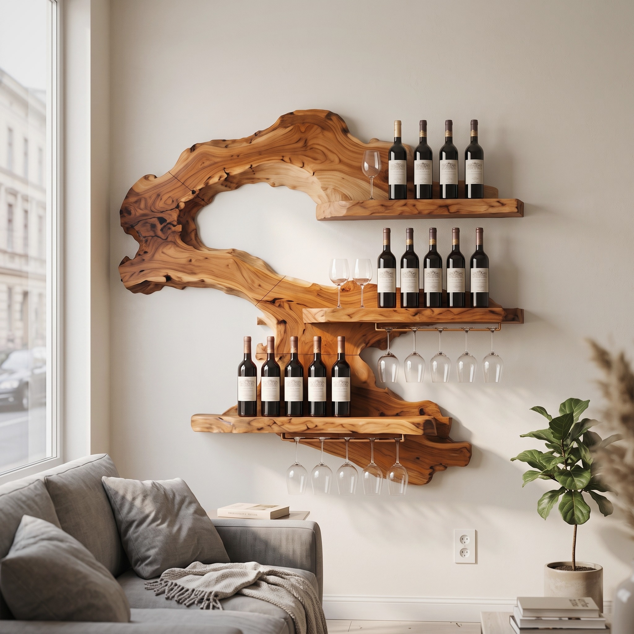 Mid Century Wine Rack Wall Mounted for Home Bar