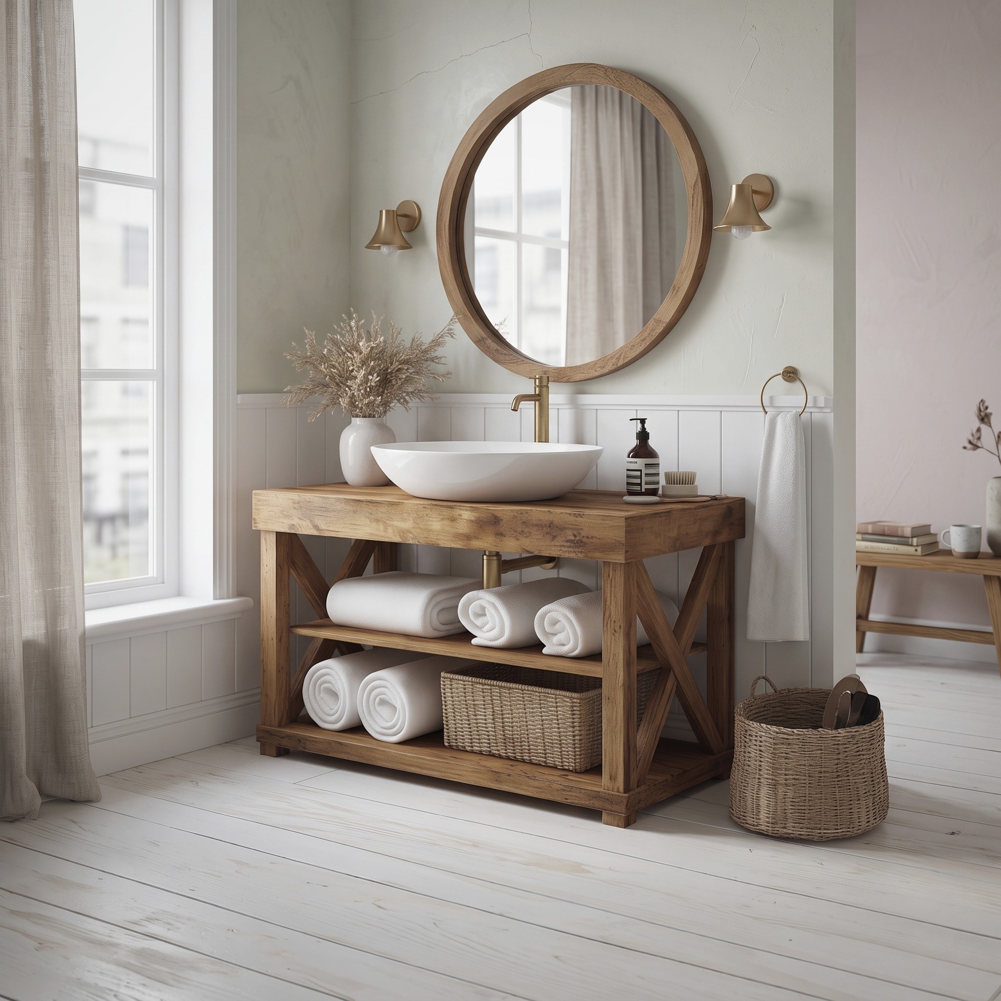 Mid Century Wood Bathroom Vanity Table Minimalist Bathroom Design