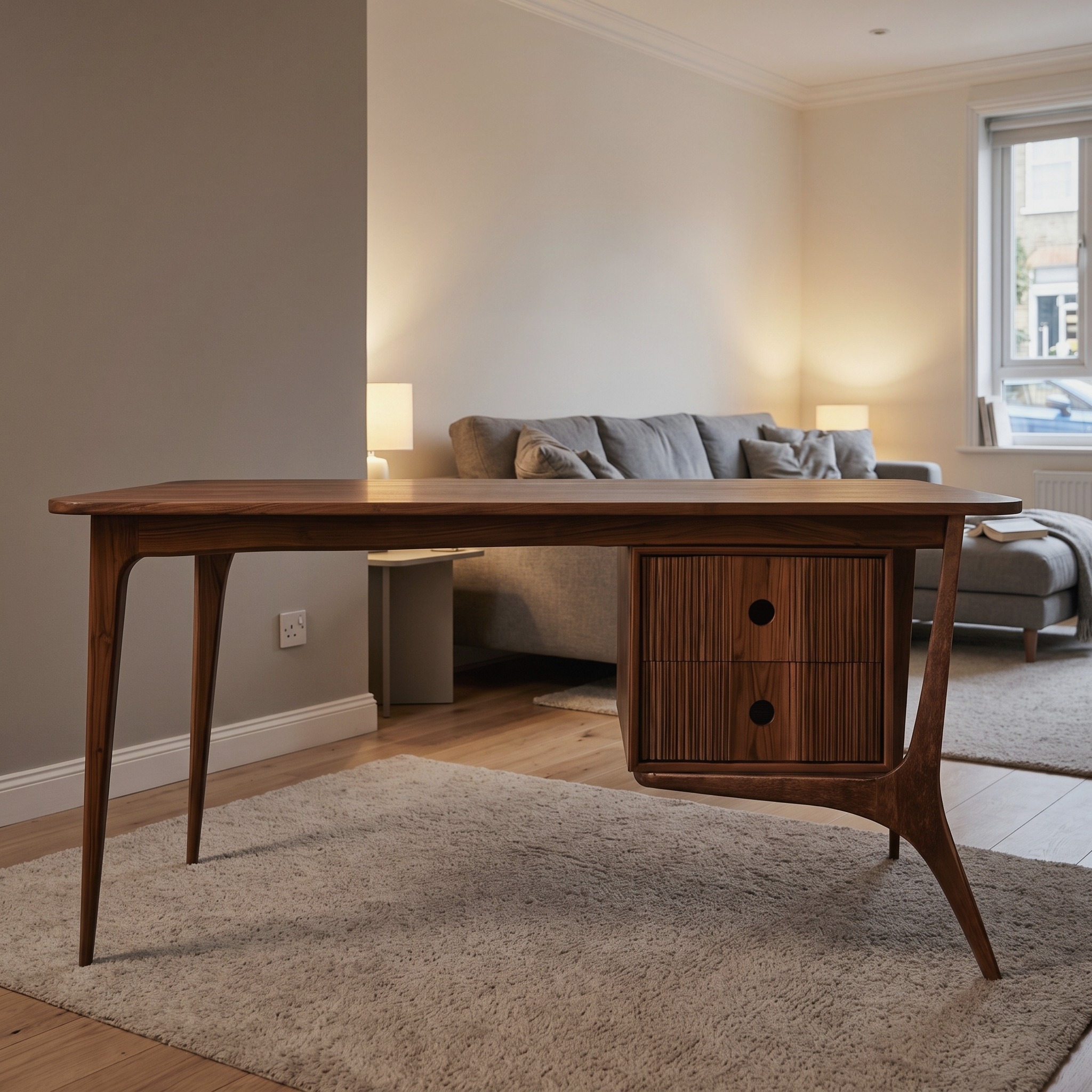 Mid Century Wood Desk for Home Office and Study Room