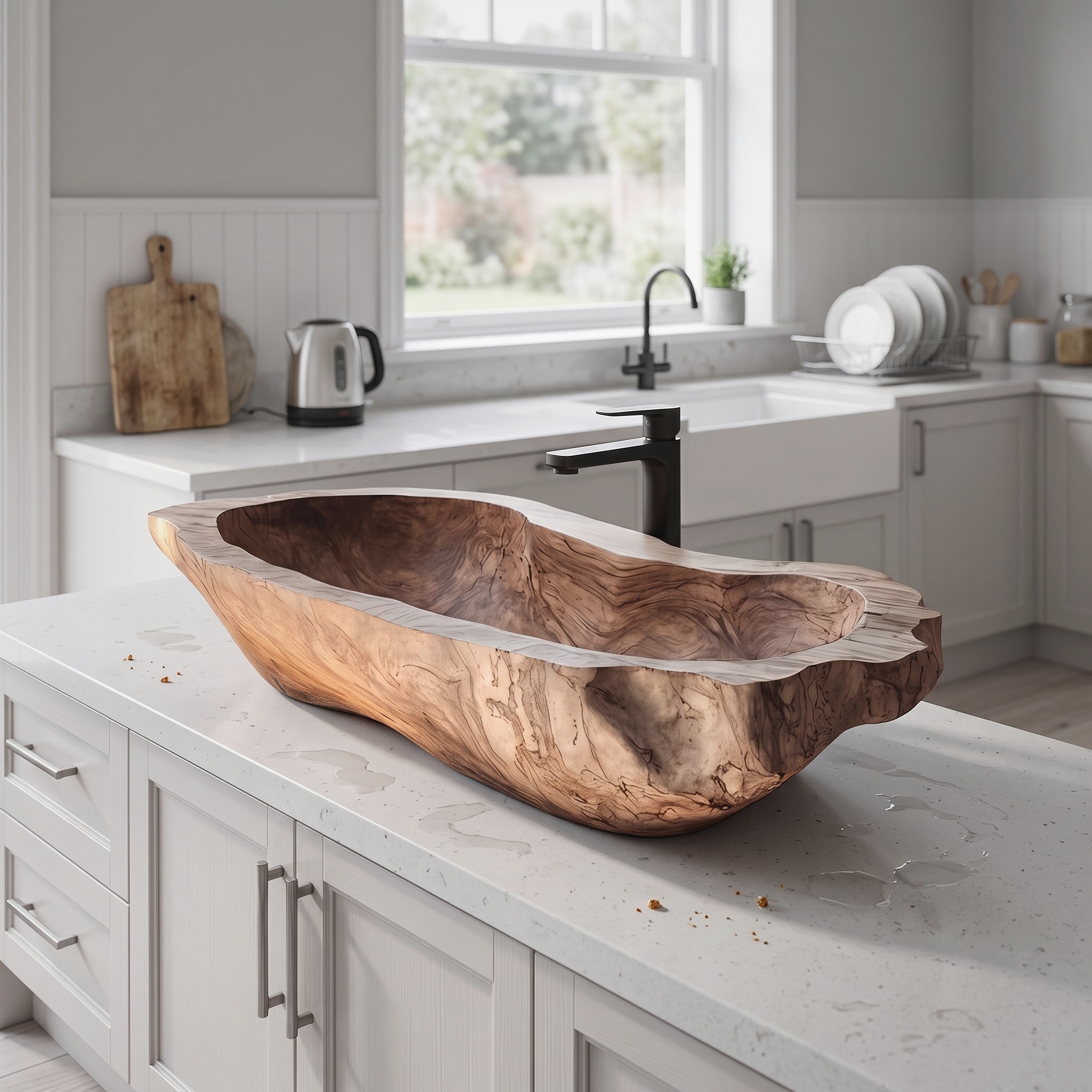 Mid Century Wood Wash Basin for Bathroom Interior Design