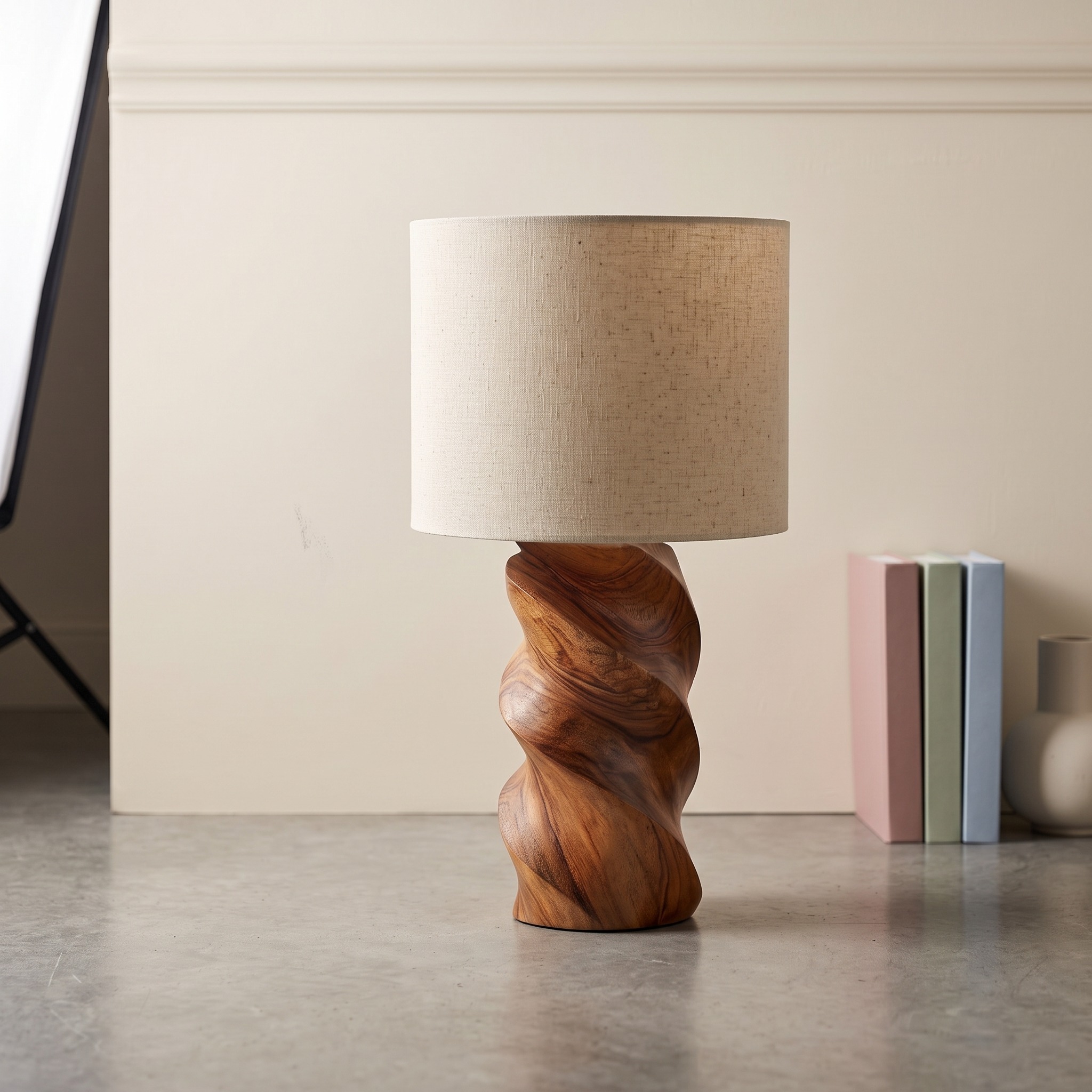 Mid Century Wooden Accent Table Lamp, Modern Minimalist Handcrafted Light for Living Room Bedroom Corner Space