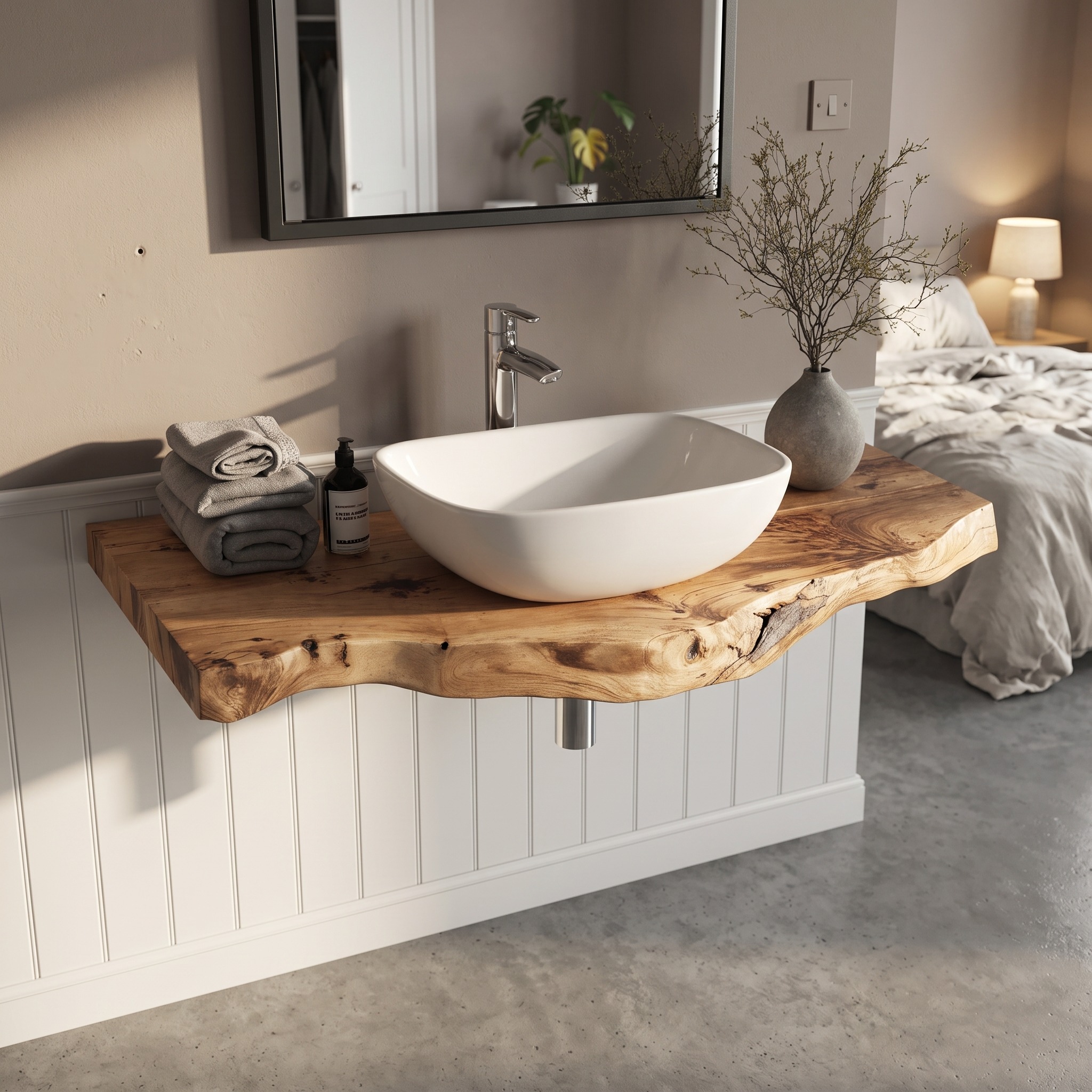 Mid-Century Wooden Bathroom Vanity, Handcrafted Solid Wood Under-Sink Floating Cabinet Storage Unit