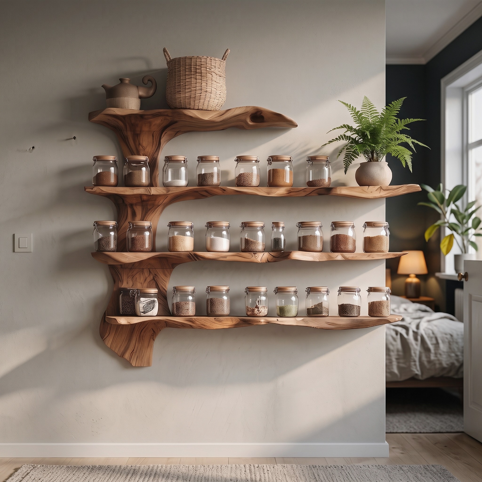 Mid Century Wooden Cabinet with Spice Rack for Kitchen
