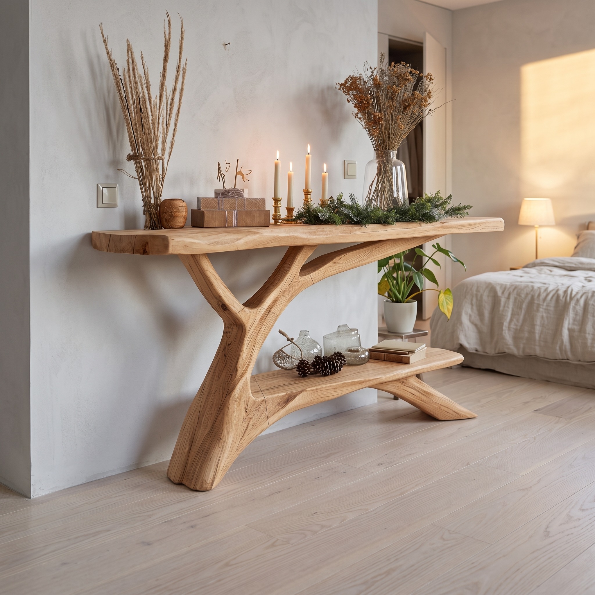 Mid-Century Wooden Console Table, Solid Wood Entryway Foyer Table, Retro Sofa Side Display Table