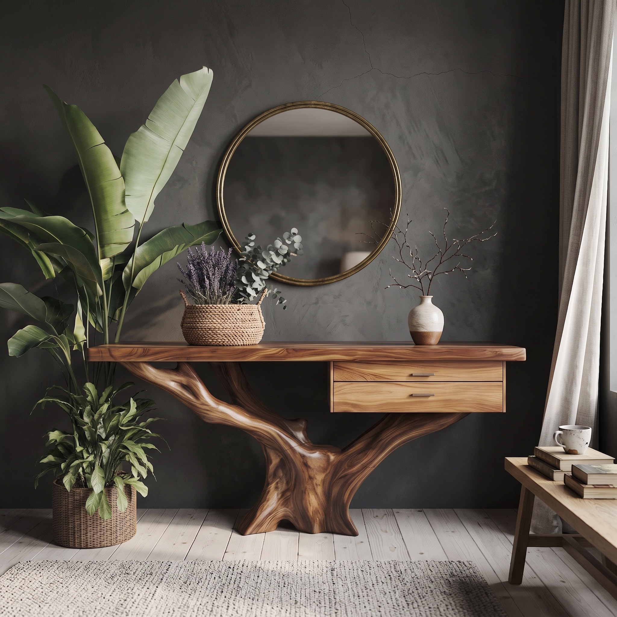 Mid Century Wooden Console Table, Solid Wood Live Edge Entryway Sofa Table, Modern Living Room Furniture Decor
