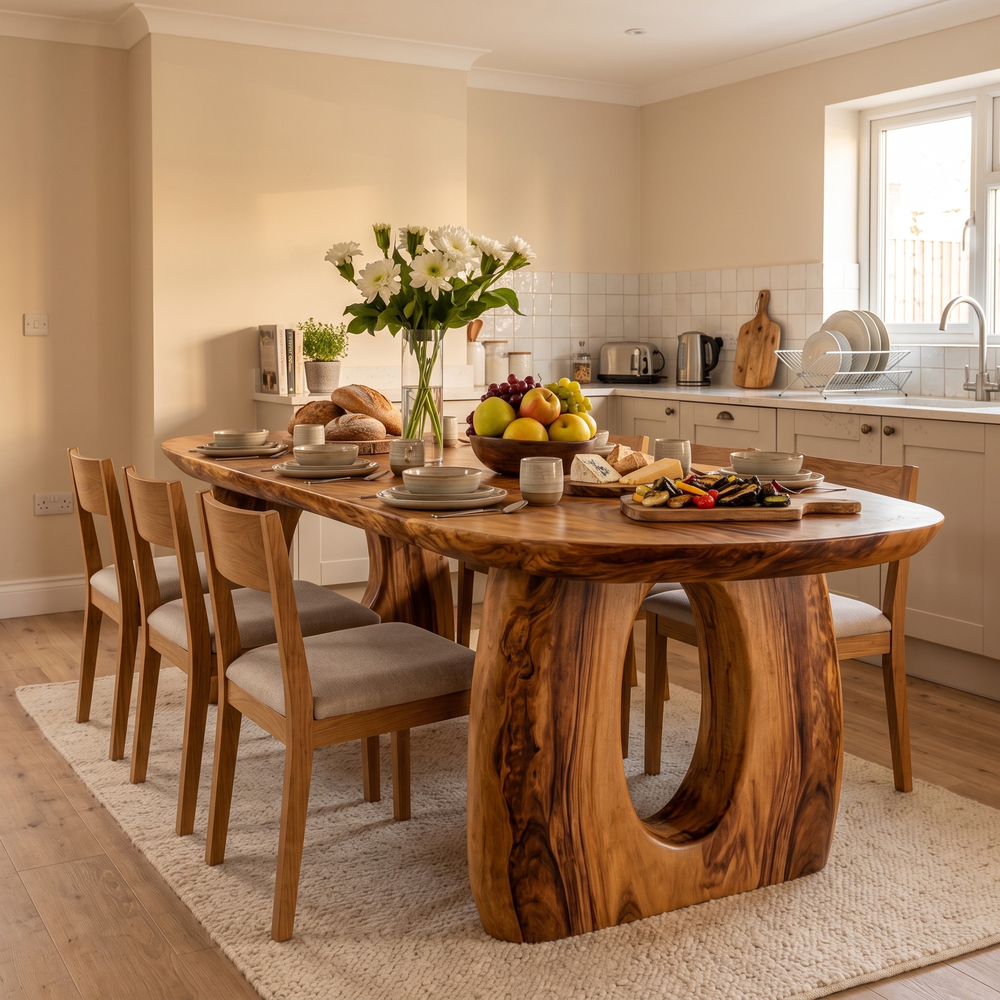 Mid Century Wooden Dining Table with Sculptural Form for Home