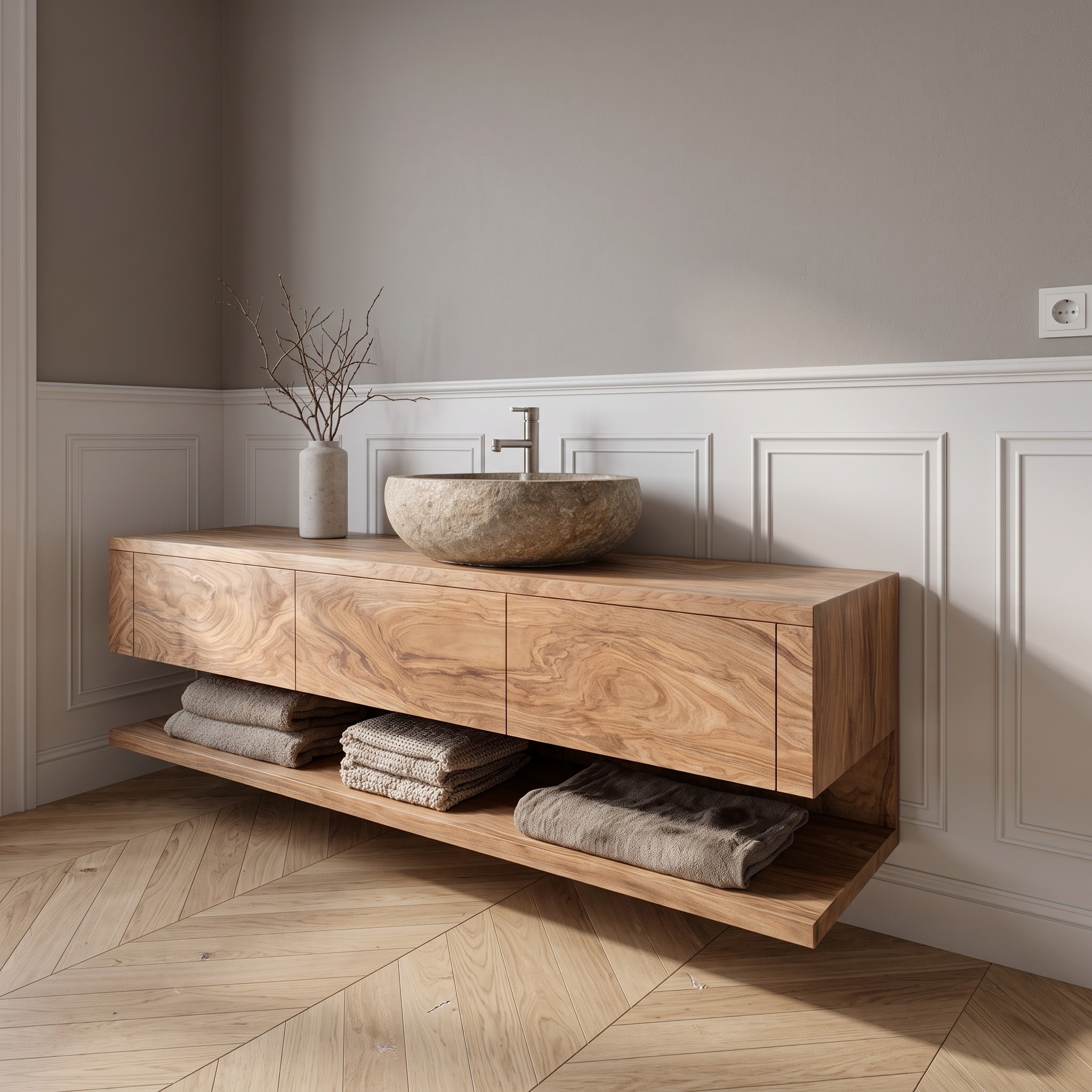 Mid Century Wooden Floating Bathroom Vanity for Bathroom