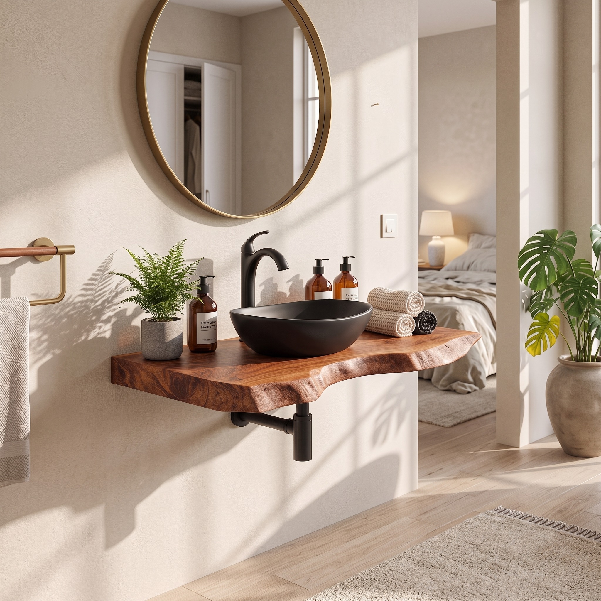 Mid Century Wooden Floating Vanity for Bathroom Decor