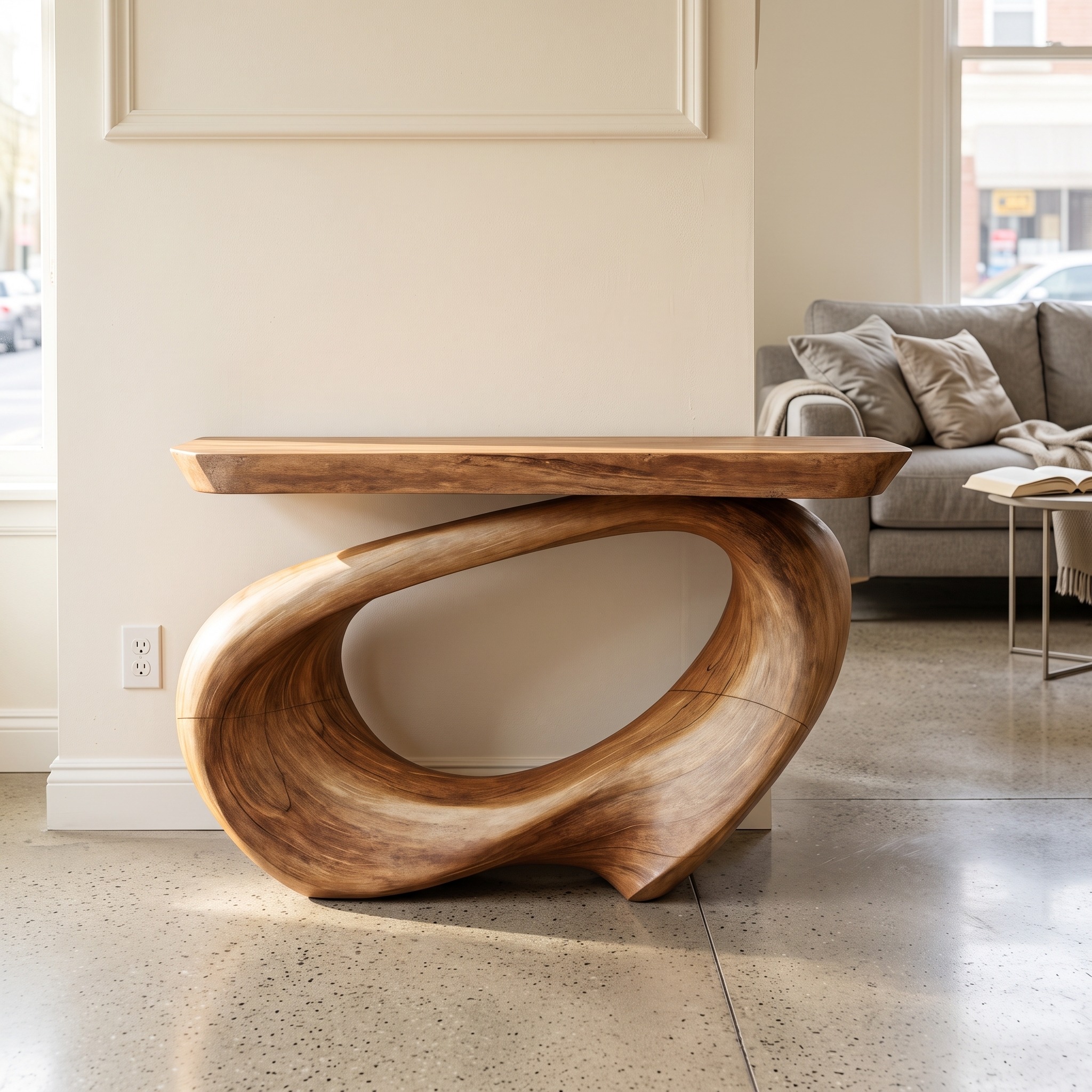 Mid Century Wooden Live Edge Console Table, Solid Wood Entryway Foyer Sofa Table, Halloween Style Home Furniture