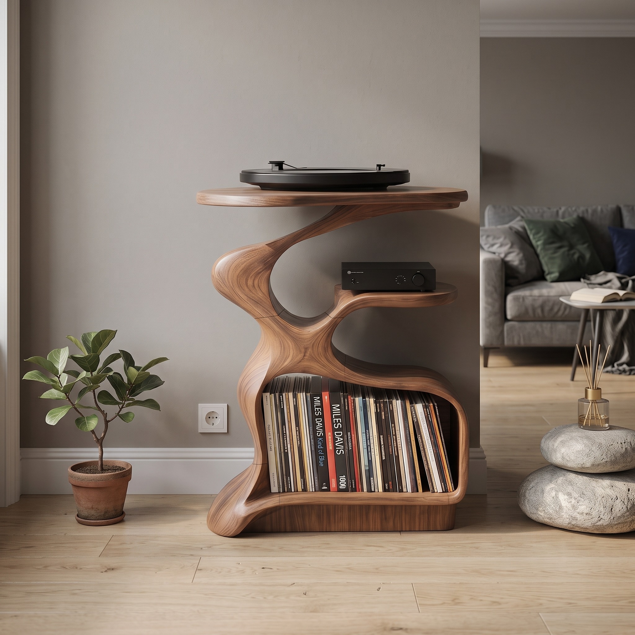 Mid Century Wooden Media Stand Stylish Living Room