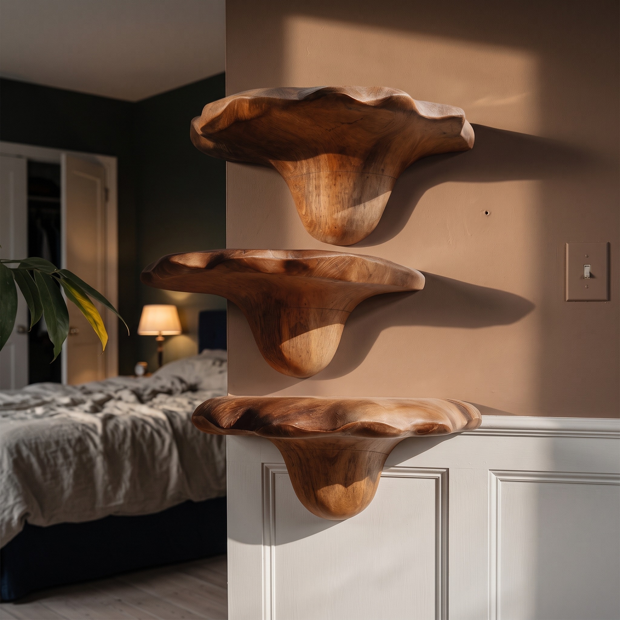 Mid Century Wooden Mushroom Shelf for Living Room and Bedroom Decor