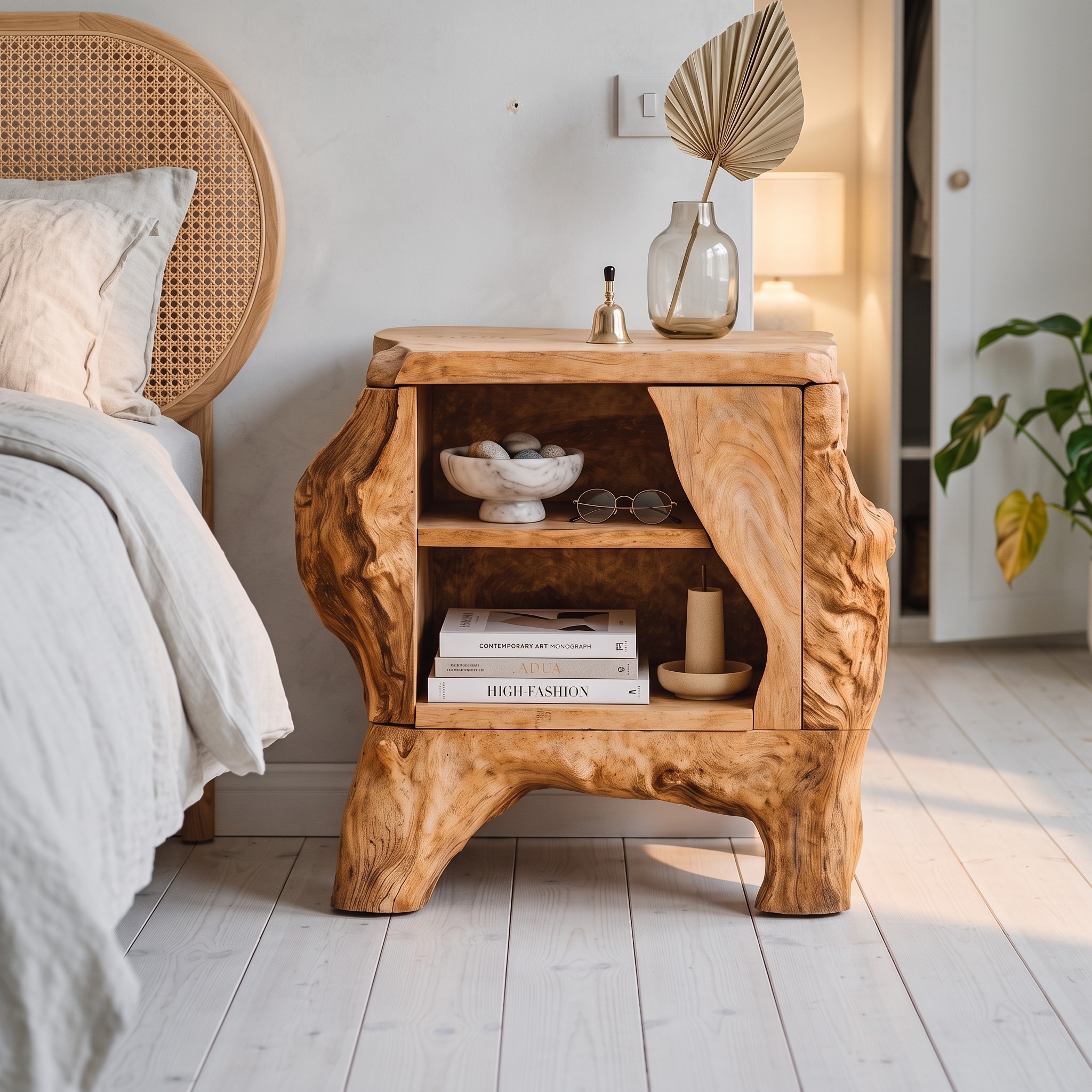 Mid Century Wooden Nightstand for Bedroom Decor
