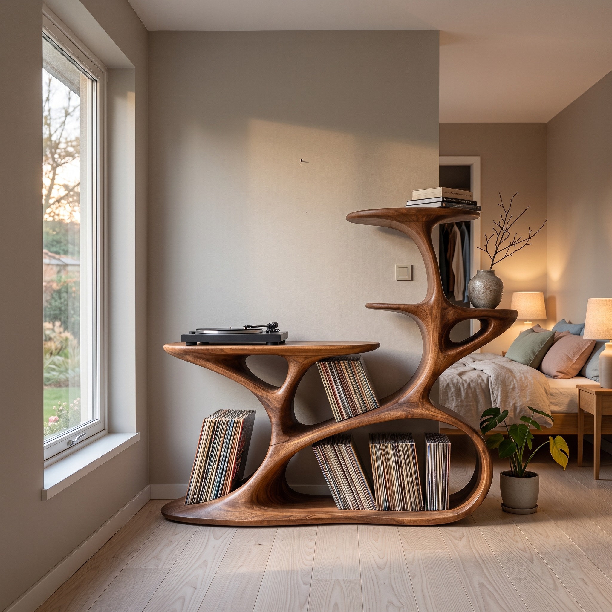 Mid Century Wooden Record Cabinet for Music Room