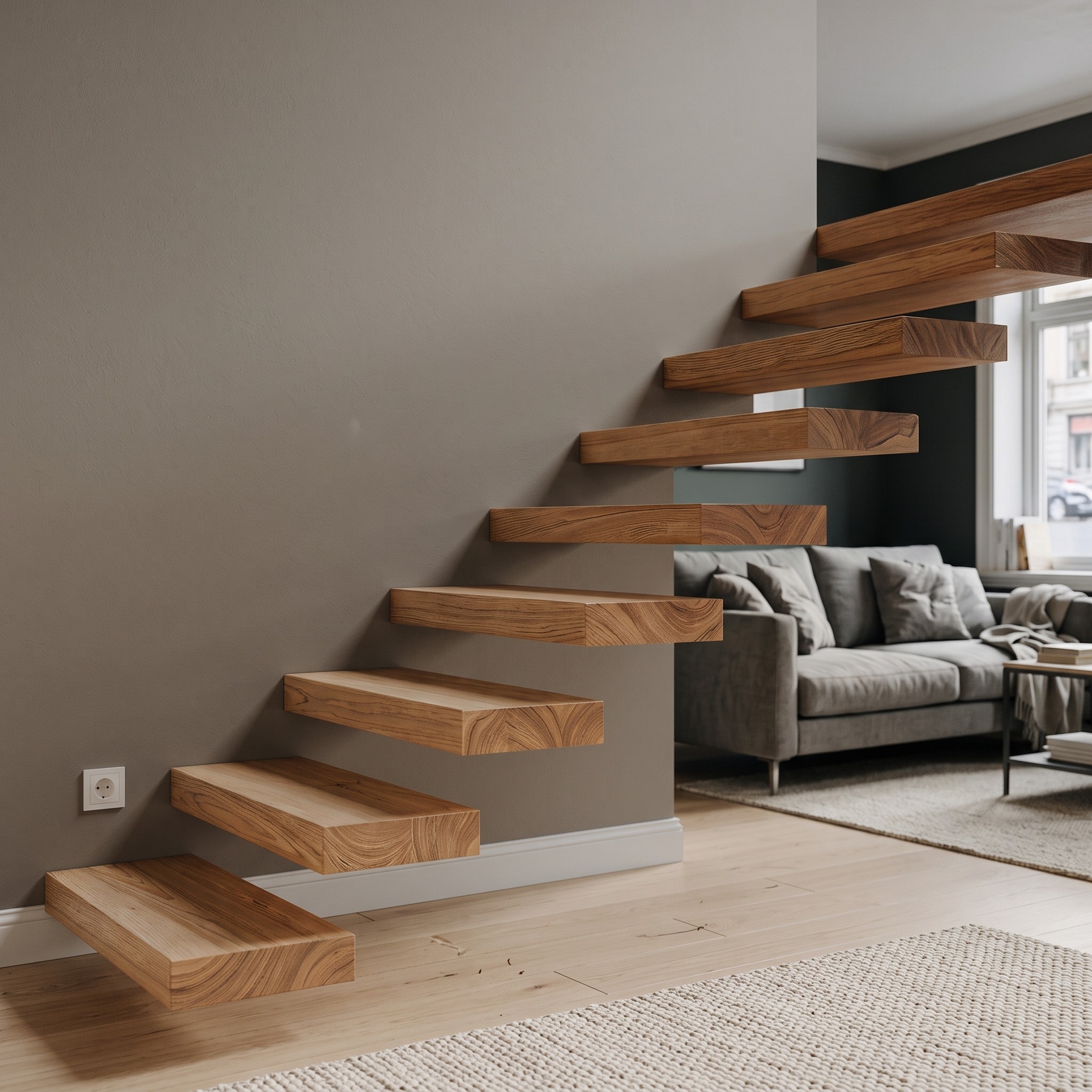 Mid Century Wooden Stair Modern Living Room