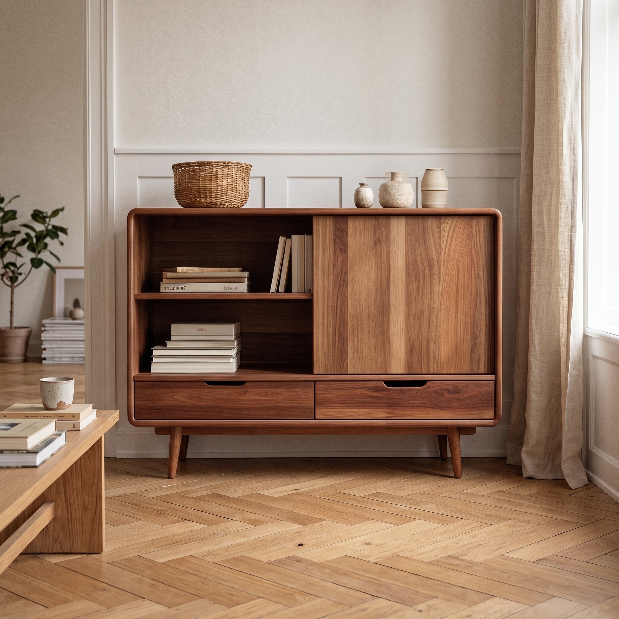 Mid Century Wooden Storage Cabinet Living Room or Entryway