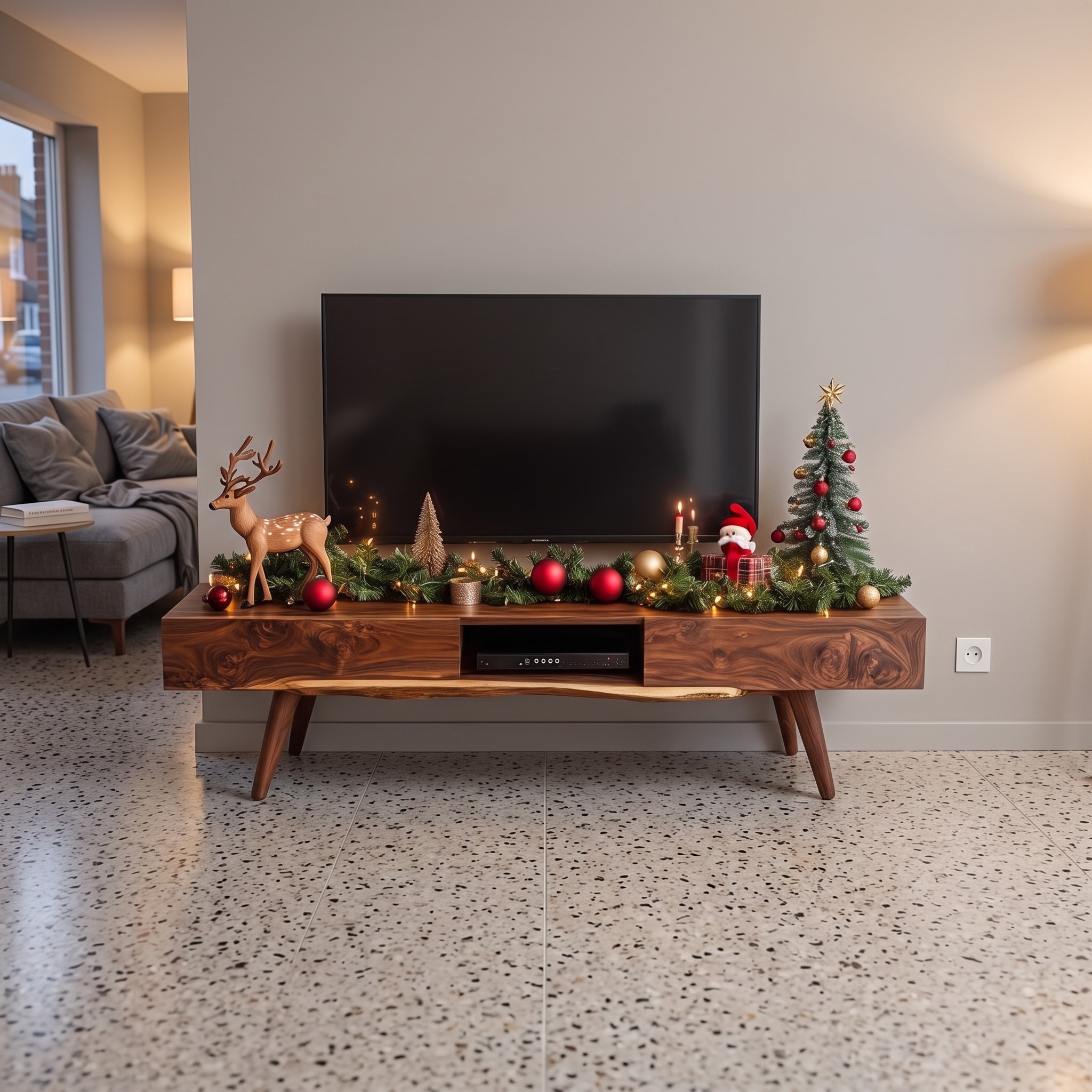 Mid-Century Wooden TV Cabinet, Modern Solid Timber Media Console Shelf, Low Profile Living Room Entertainment Center