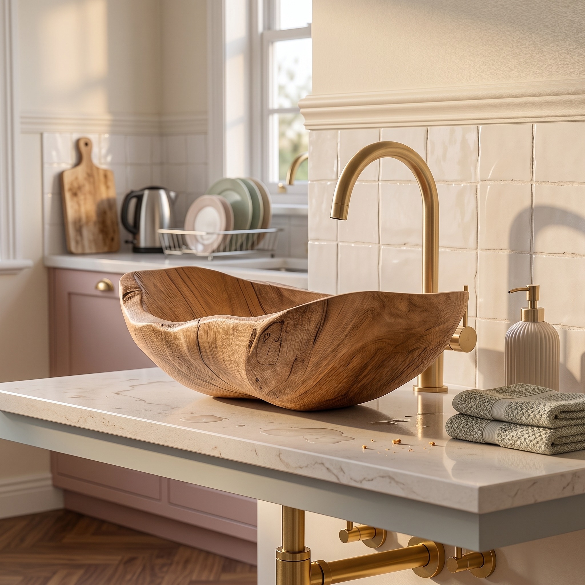 Mid Century Wooden Vessel Sink for Bathroom Vanity Decor