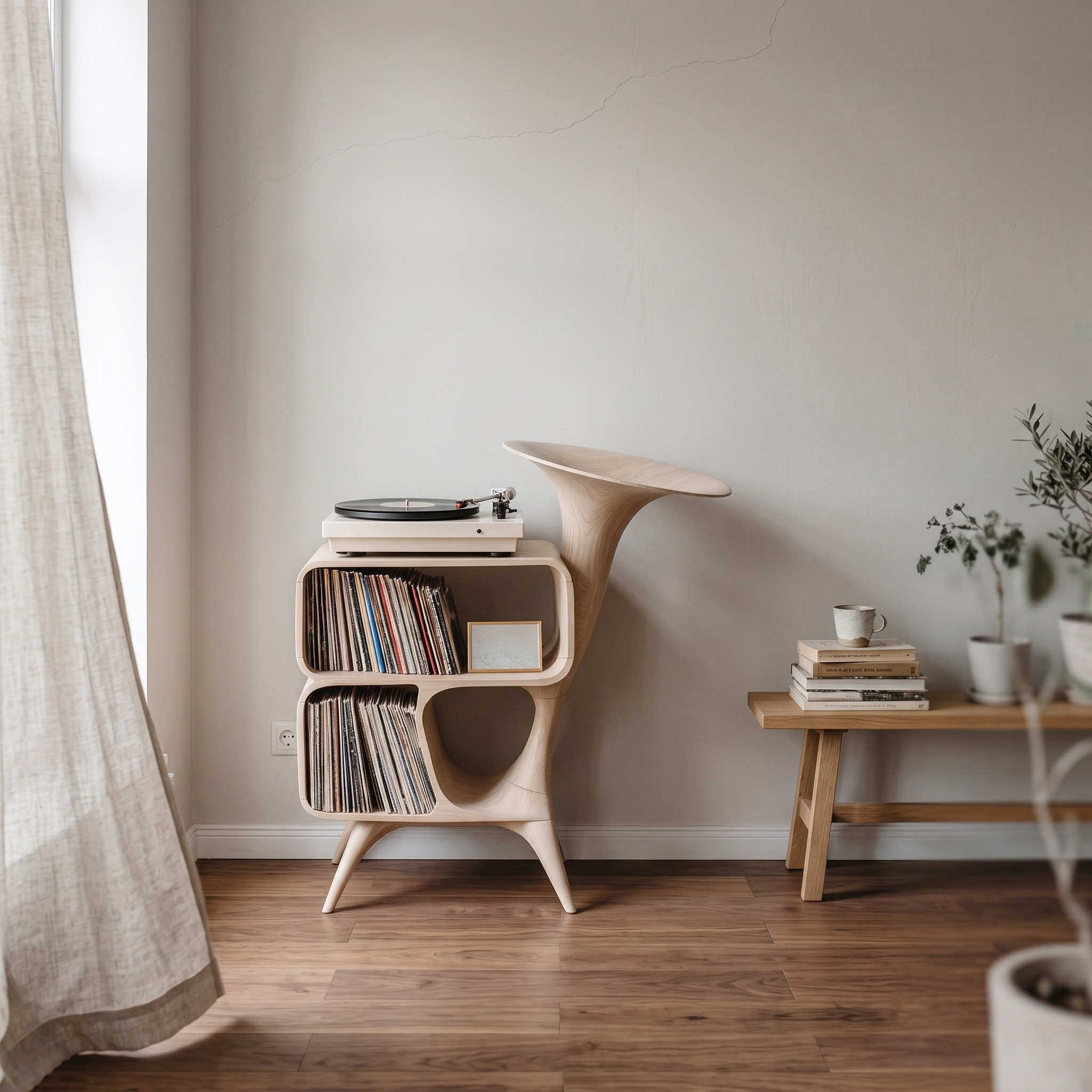 Mid Century Wooden Vinyl Storage for Livingroom Decor