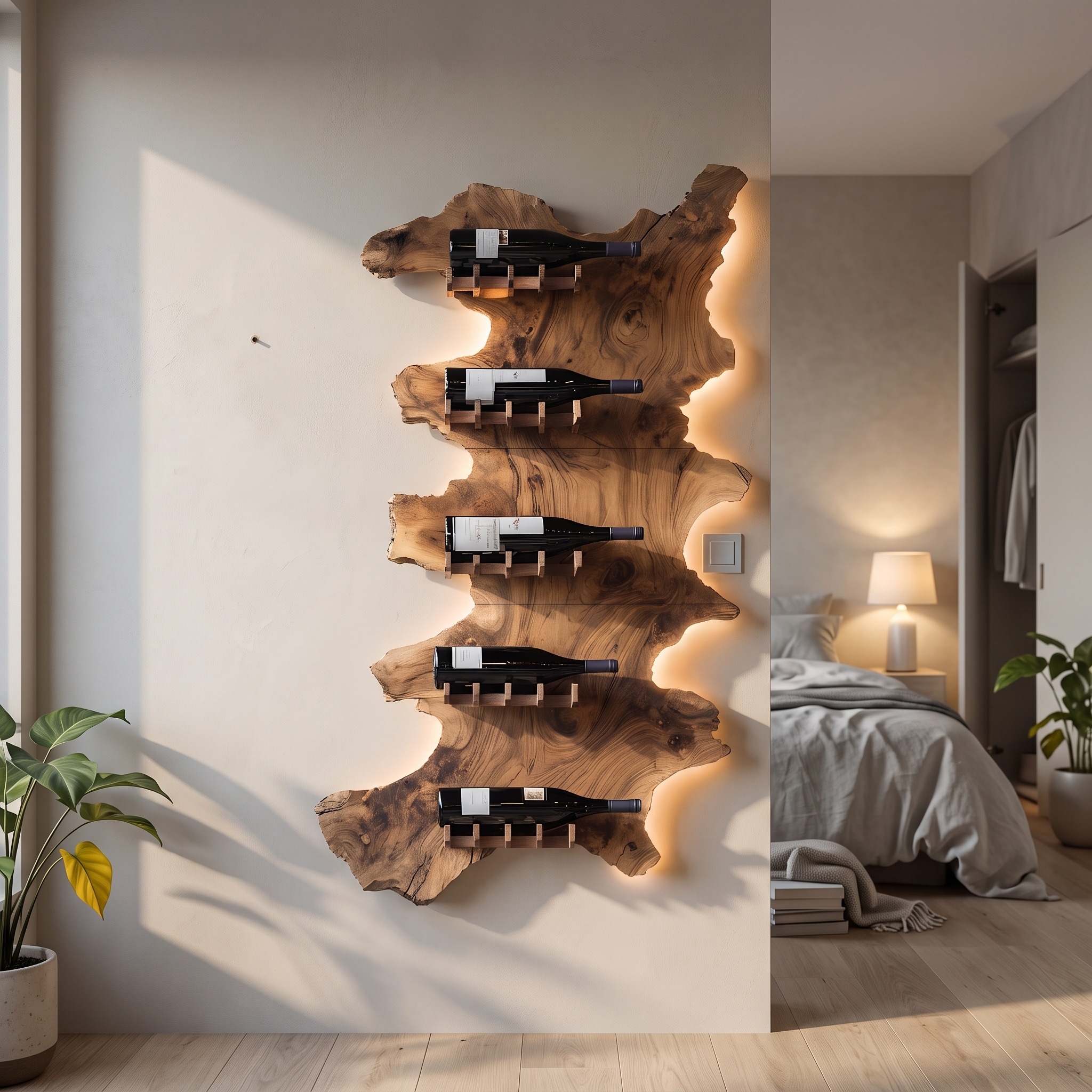 Mid Century Wooden Wine Rack for Bar Decor and Wine Storage
