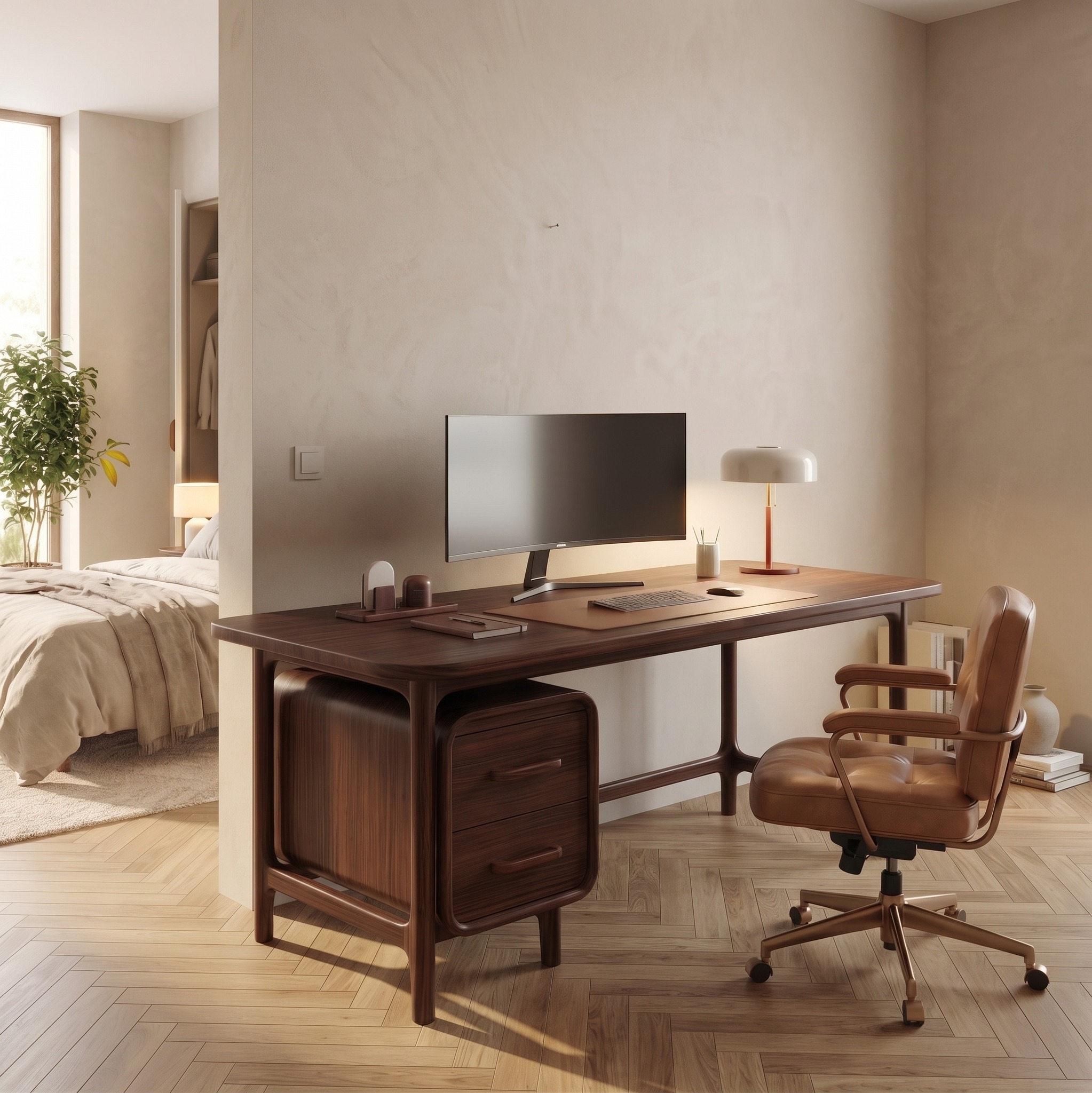 Mid Century Work Desk, Solid Wood Computer PC Writing Desk for Home Office & Study