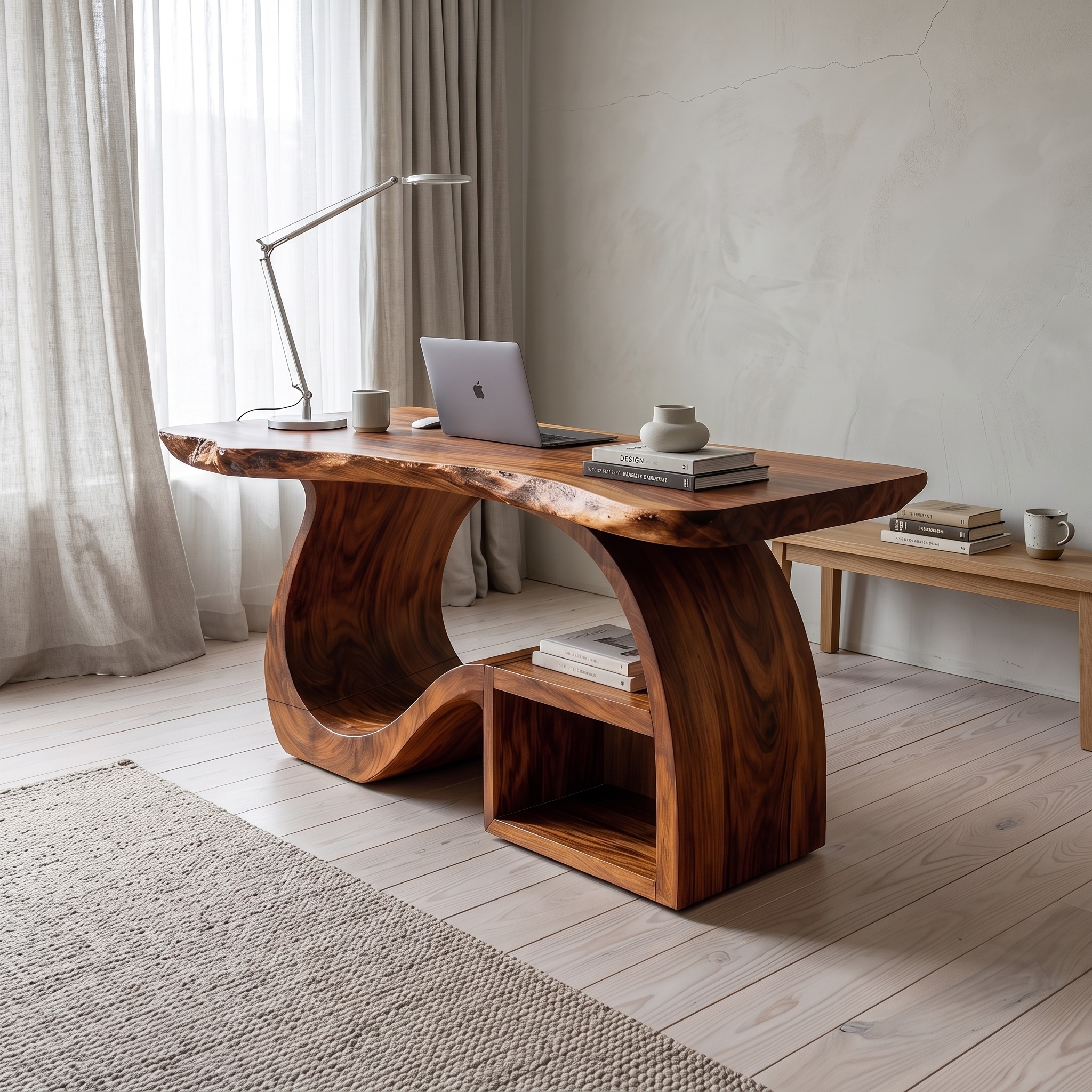 Mid Century Writing Desk, Handcrafted Solid Wood Computer Desk & Workstation for Refined Home Office