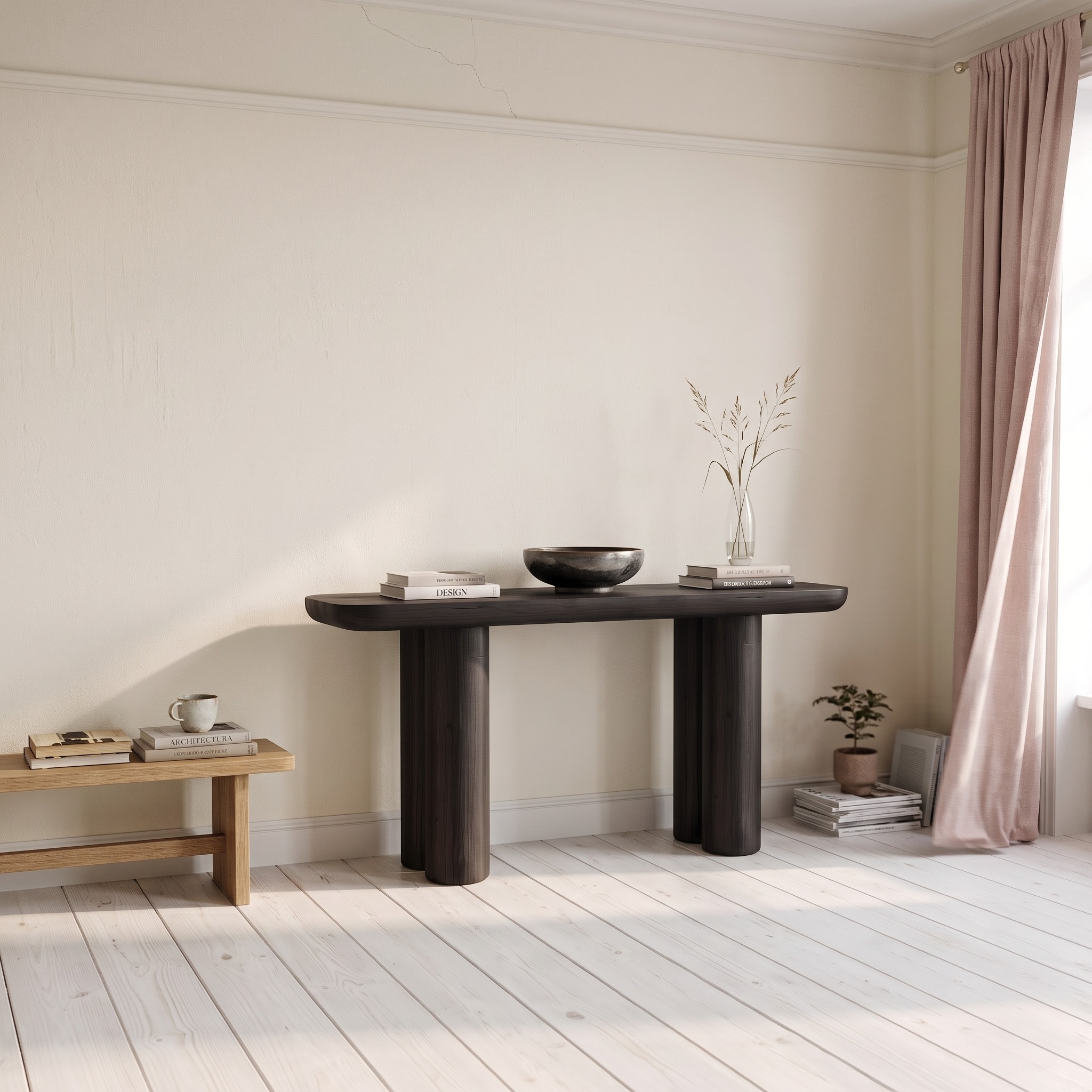 Midcentury Black Console Table Living Room