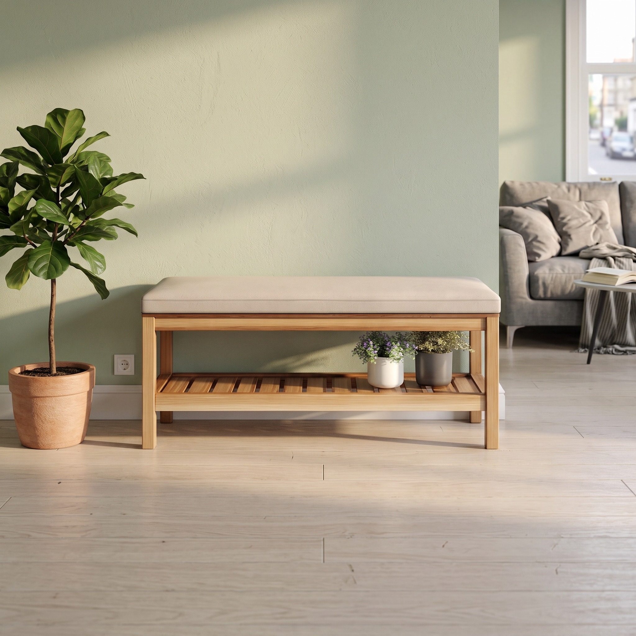 Midcentury Farmhouse Shoe Bench Entryway