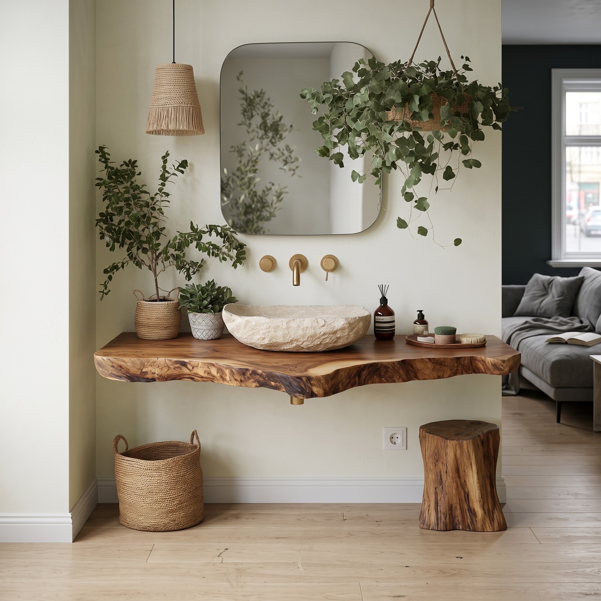 Midcentury Live Edge Shelf Vanity Bathroom