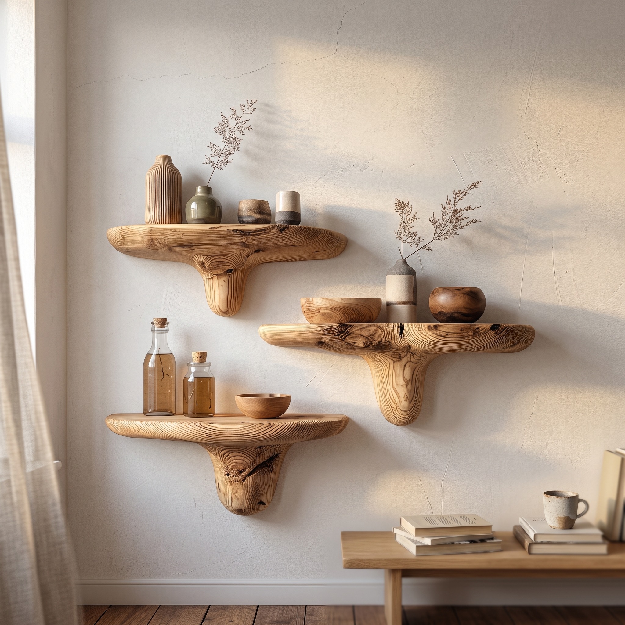 Midcentury Mushroom Floating Shelves Entryway